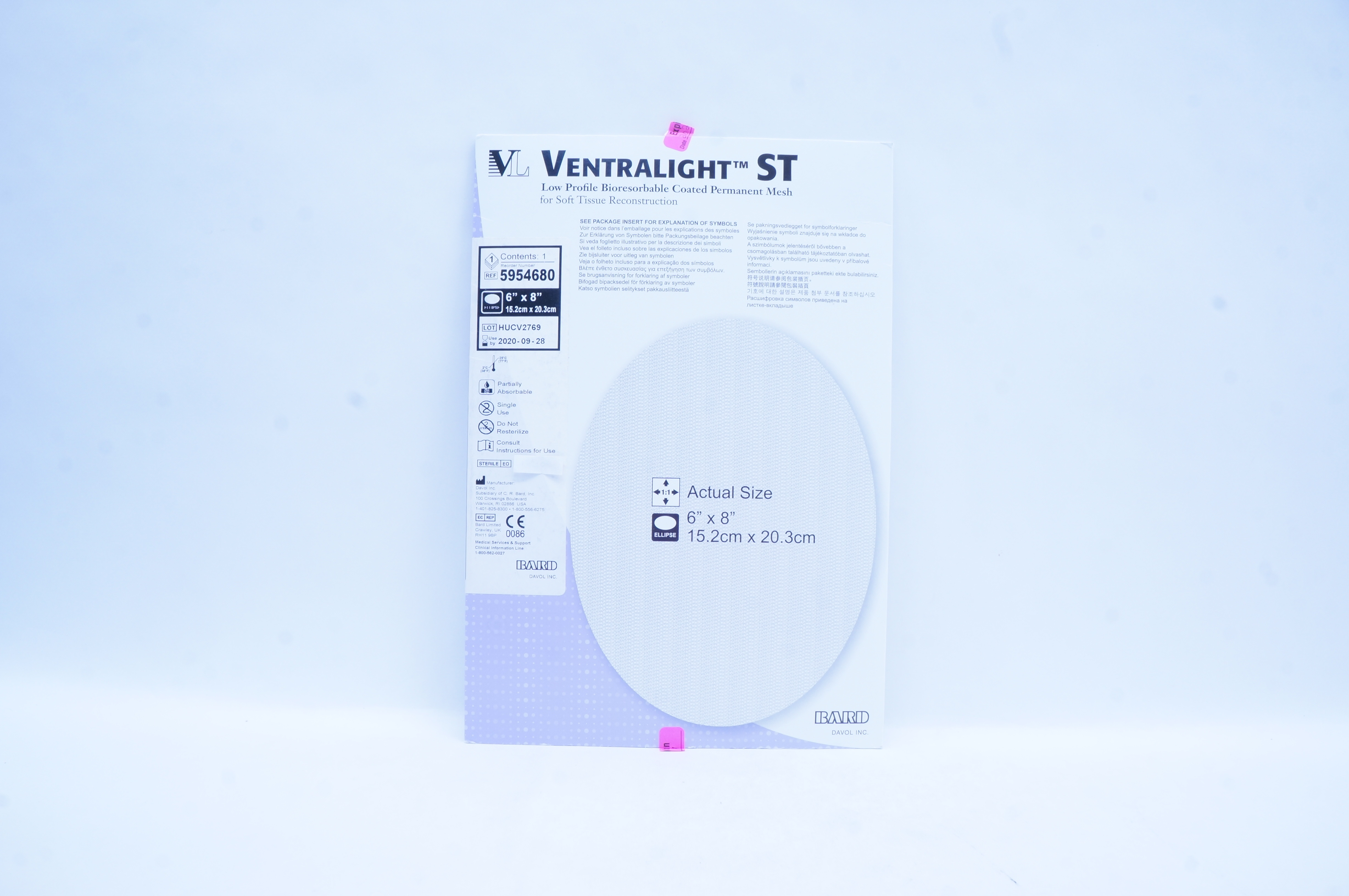 Bard 5954680 Ventralight ST Bioresorbable Coated Permanent Mesh 6 x 8 inch (x)
