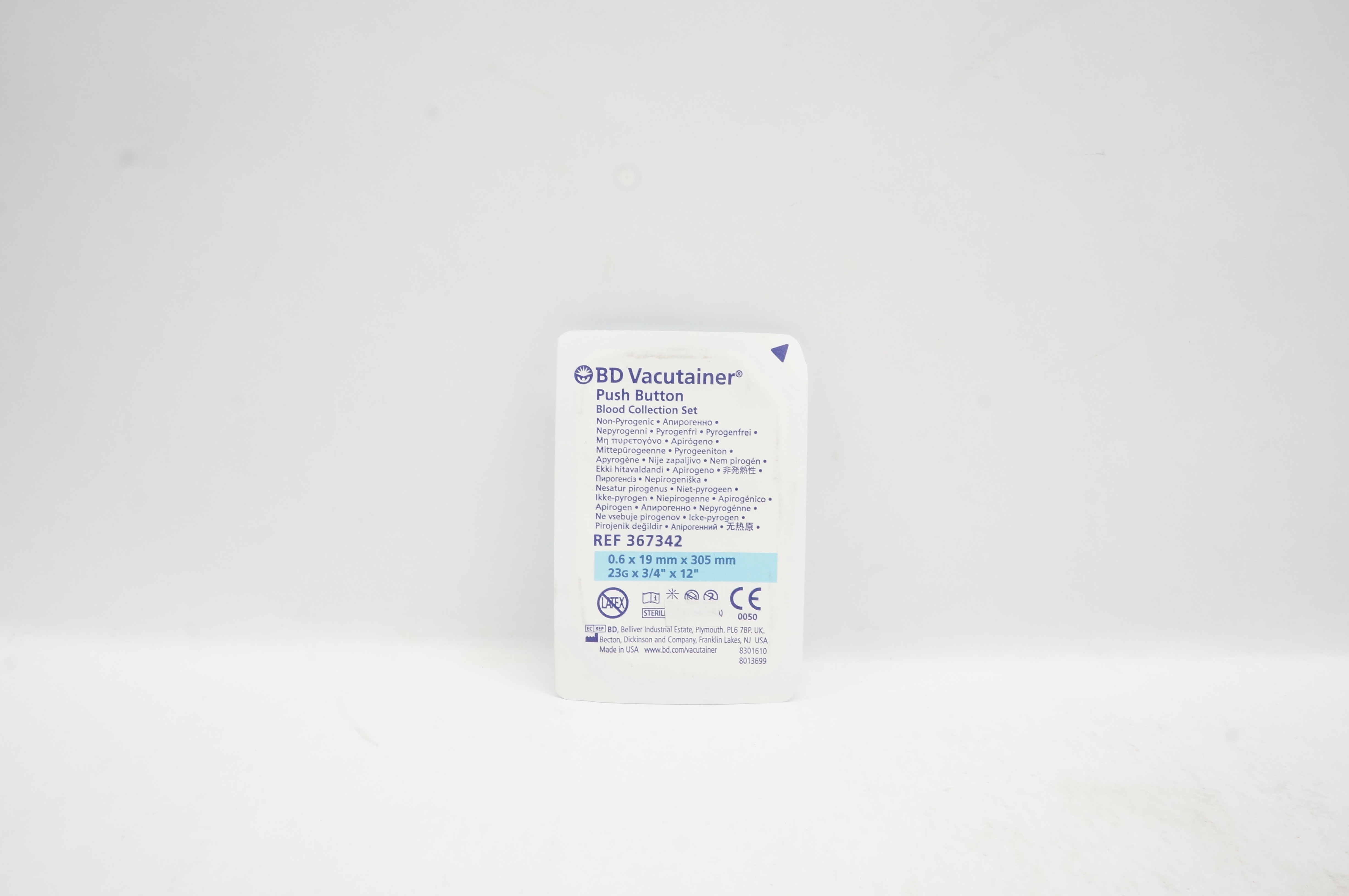 BD 367342 Vacutainer Push Button Blood Collection Set 23G x 3/4inch x 12inch