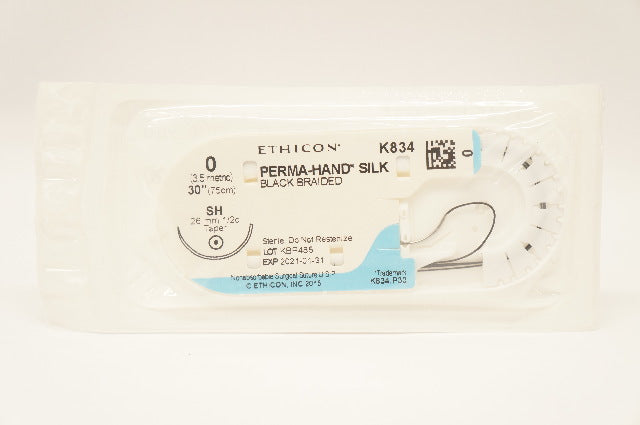 Ethicon K834 0 Perma-Hand Silk Stre Braided SH 26mm 1/2c Taperpoint 30inch (x)