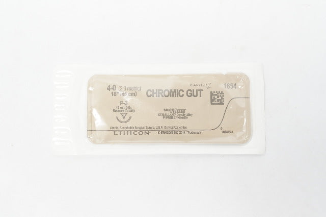 Ethicon 1654 4-0 CHROMIC GUT P-3 13mm 3/8 Reverse Cutting 18inch