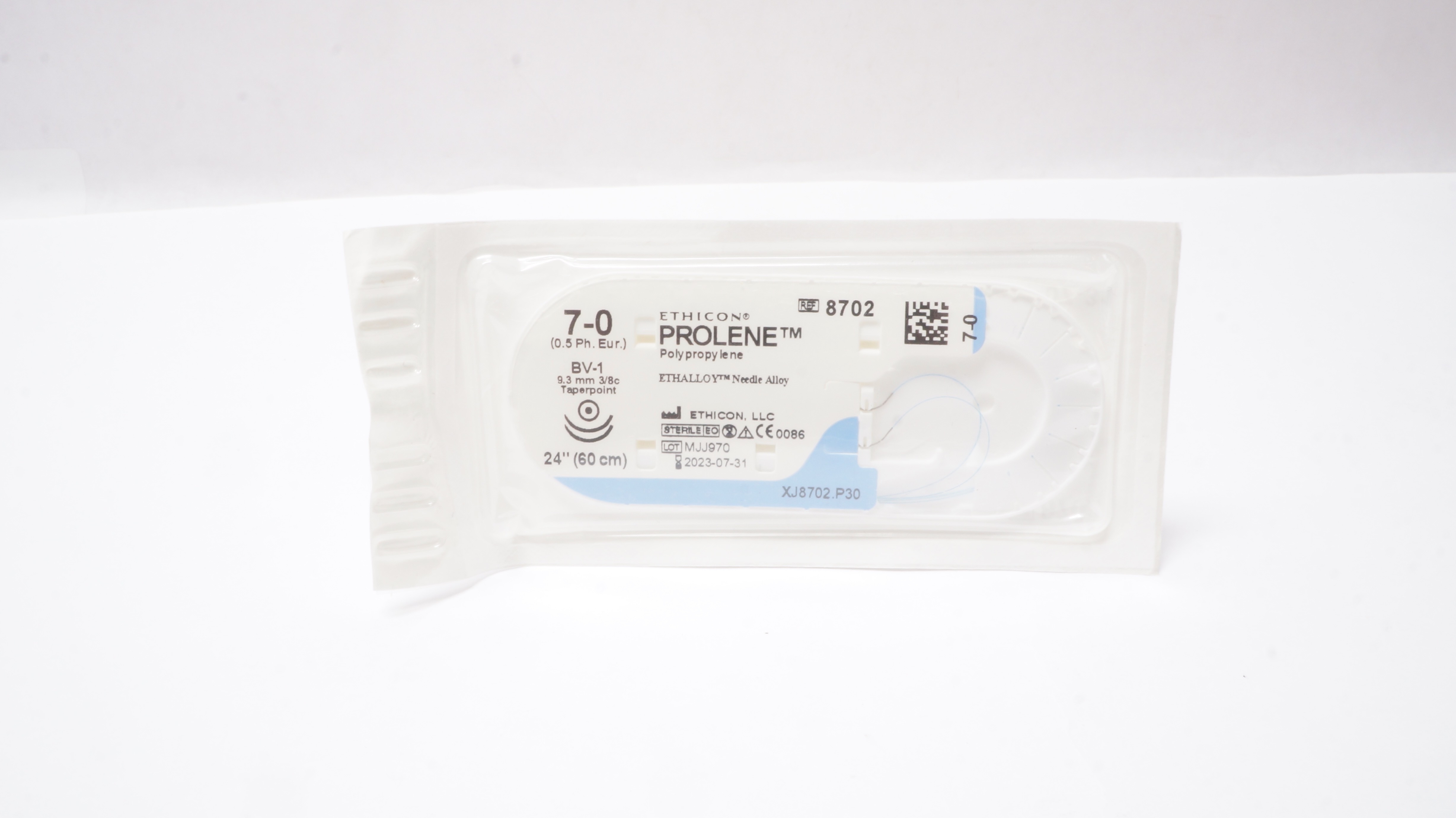 Ethicon 8702 7-0 PROLENE, BV-1, 9.3mm 3/8c Taperpoint, 24inch