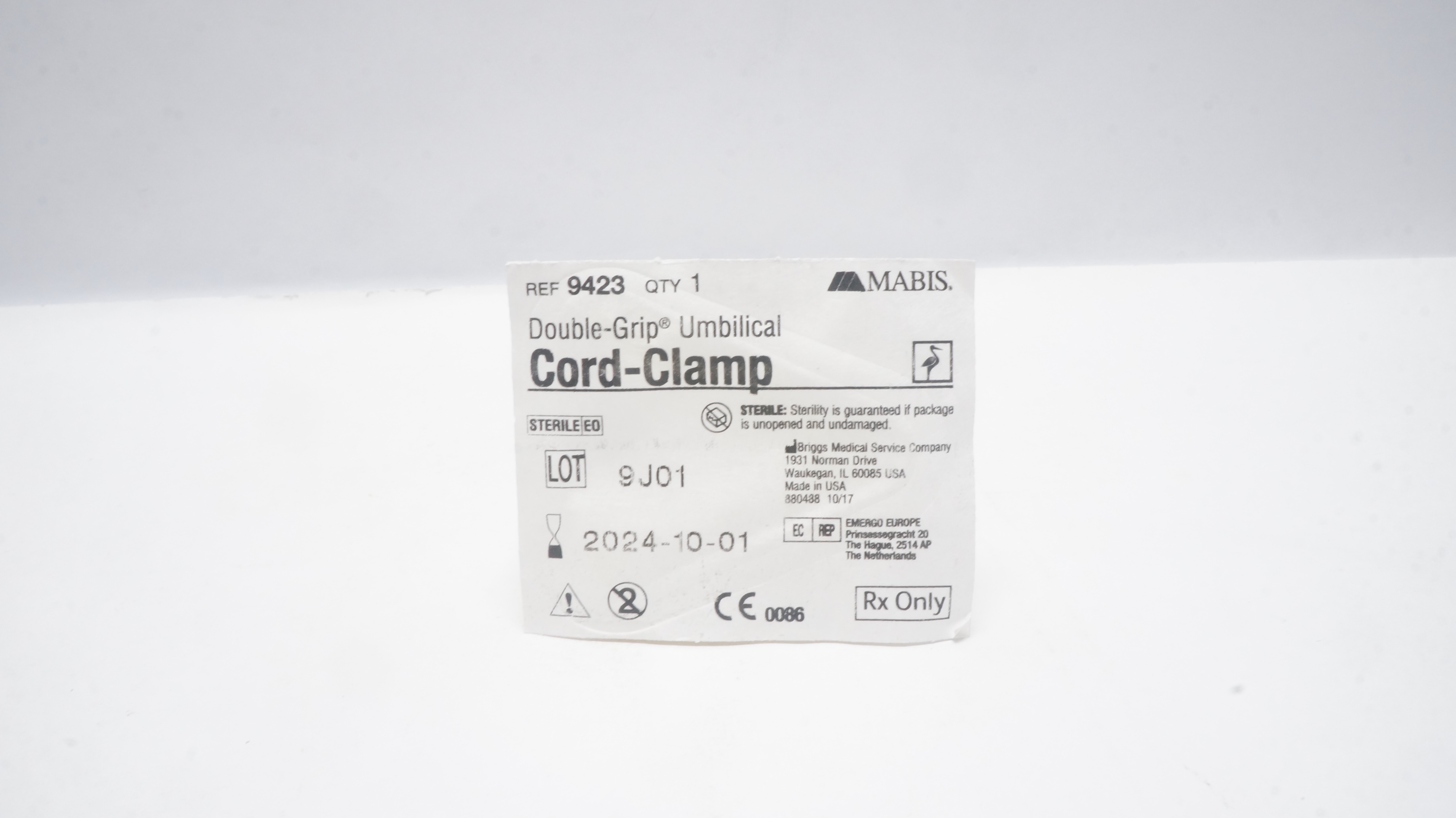 Briggs 9423 Mabis Double-Grip Umbilical Cord-Clamp, Sterile (x)