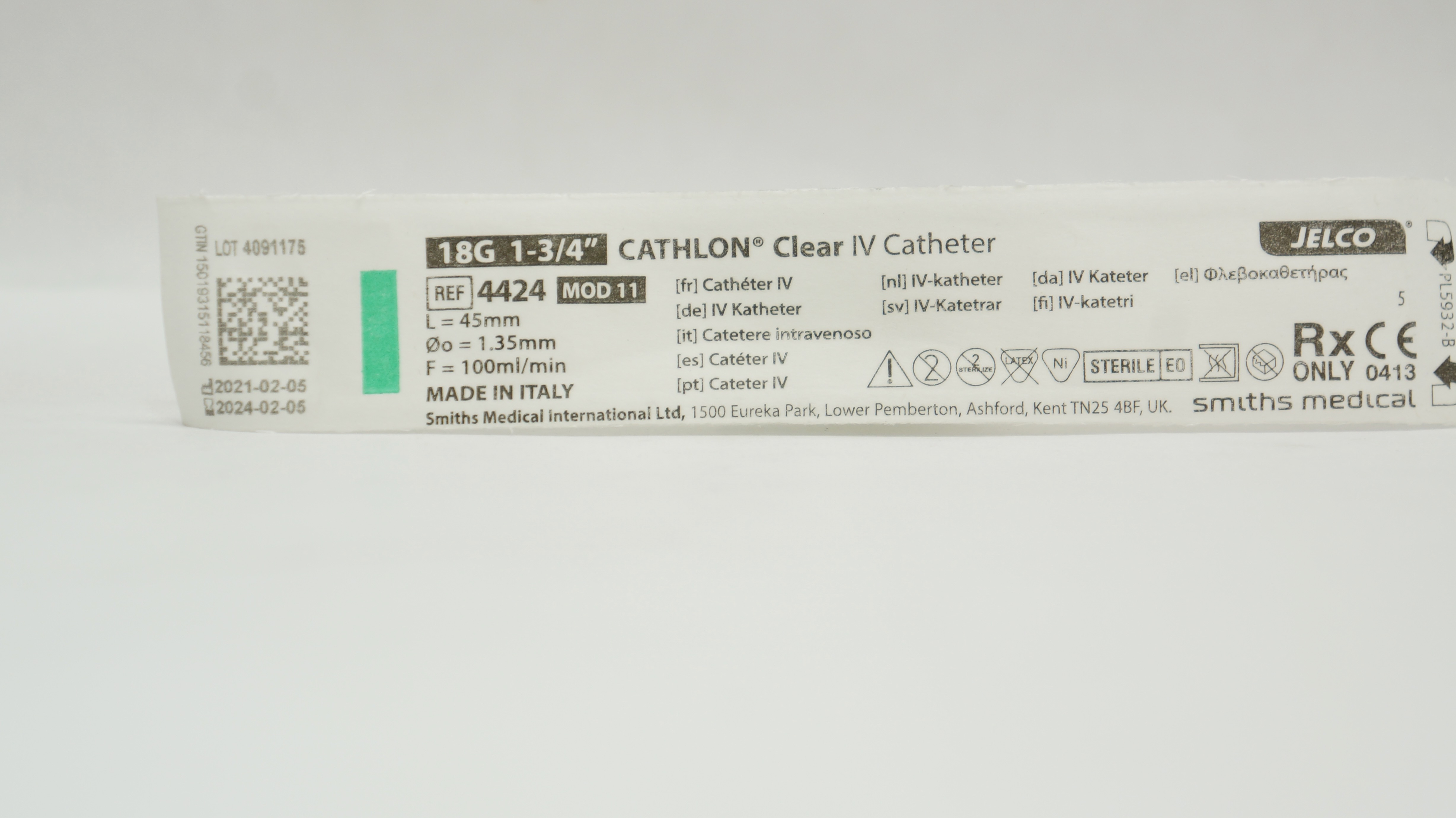 Smiths Medical 4424 Jelco Cathlon Clear I.V. Cath. 18G x 1-3/4inch 100ml/min