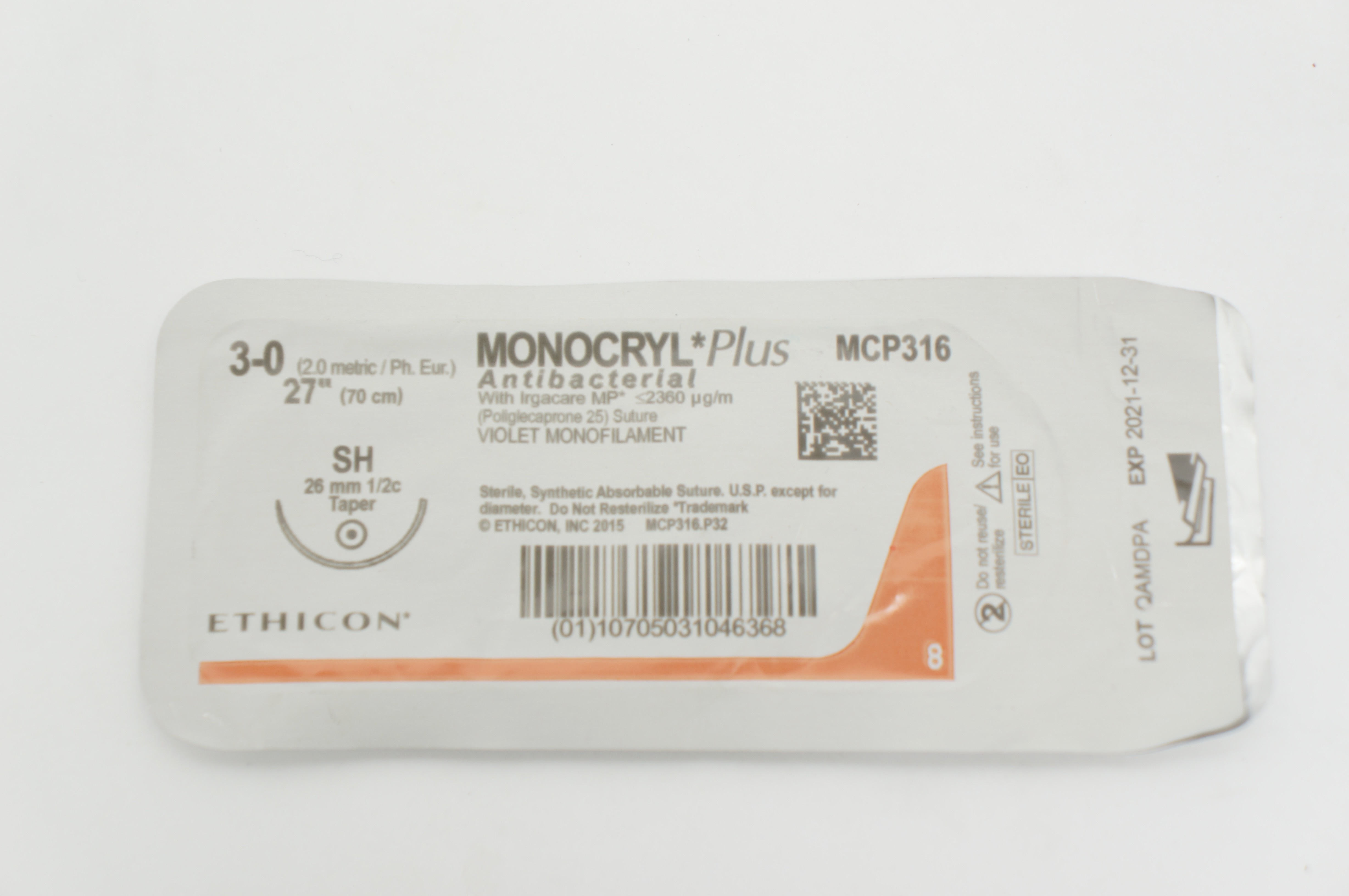 Ethicon MCP316 3-0 MONOCRYL Plus, SH, 26mm 1/2c Taper, 27inch (x)