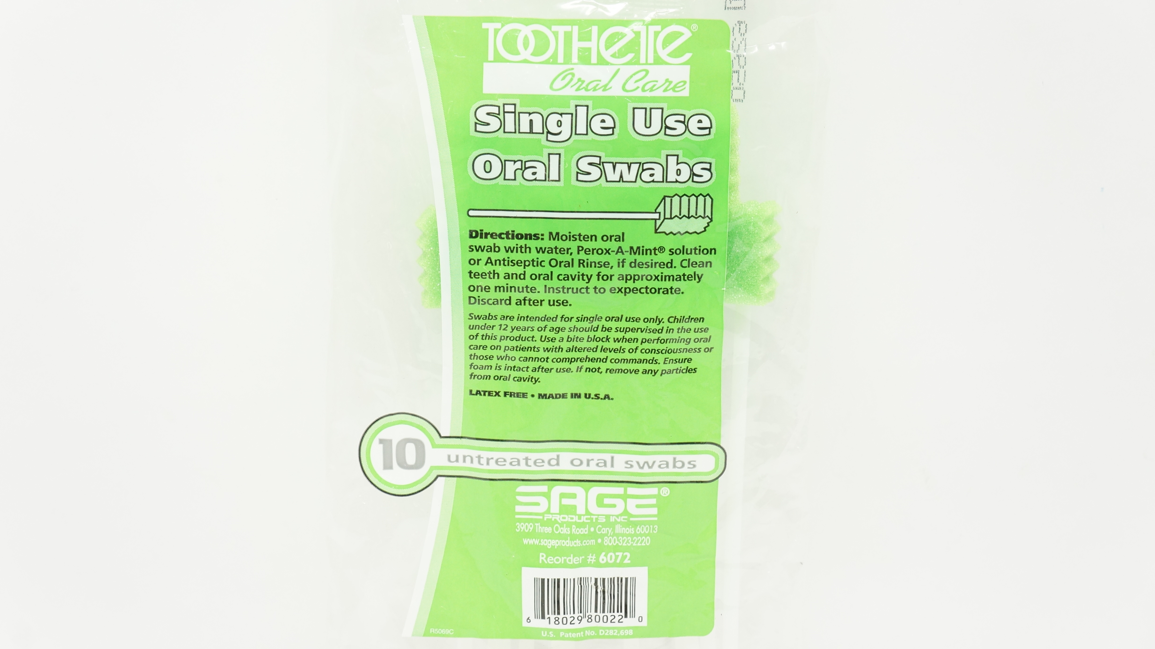 SAGE 6072 Toothete Oral Care Single Use Oral Swabs - Pack of 10