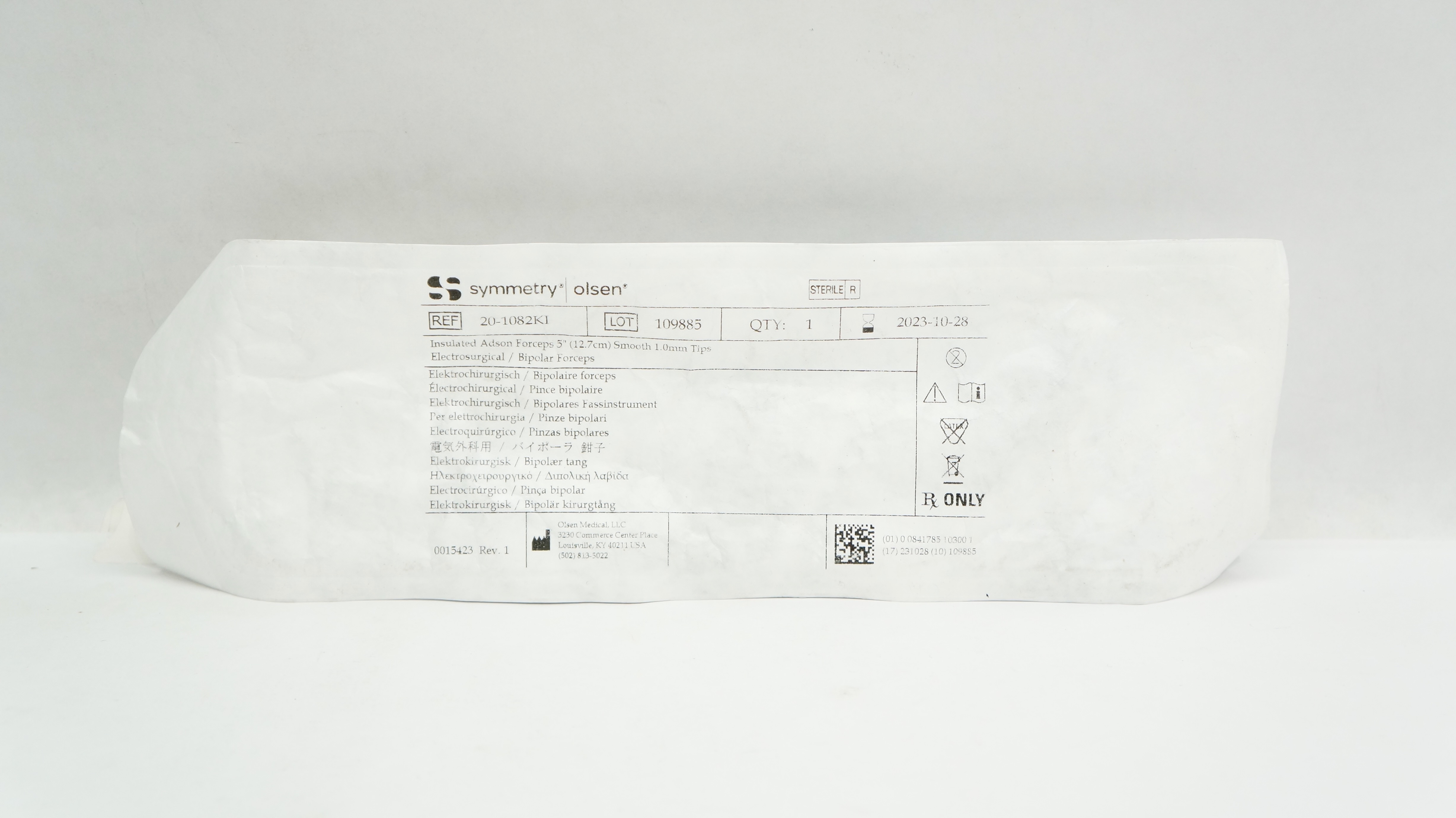 Olsen Medical 20-1082KI Symmetry Insulate Adson Forceps 5inch x 1.0mm Tips