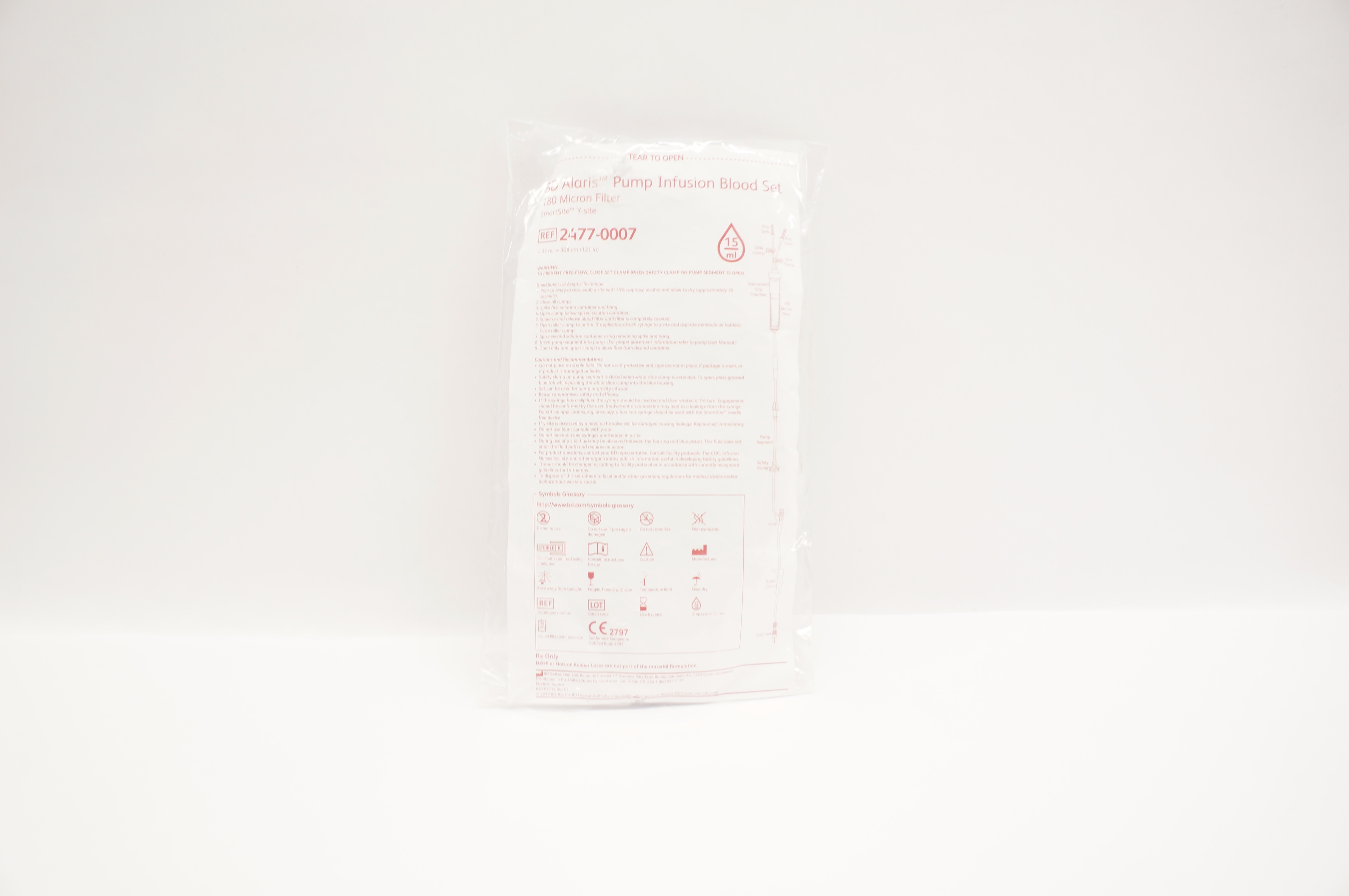 BD 2477-0007 Alaris Pump Infusion Blood Set 180 Micron Filter 33ml x 121inch