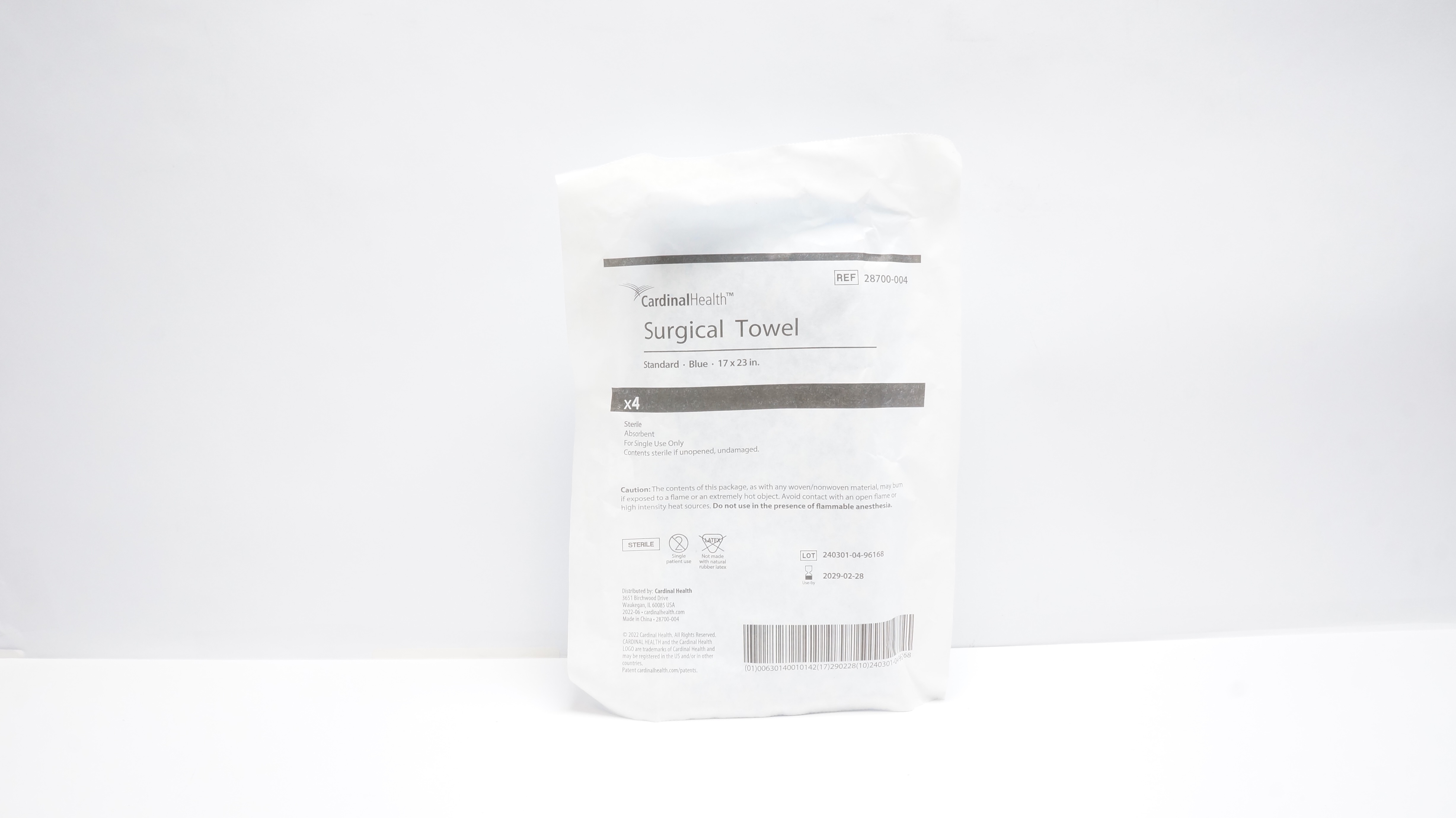 Cardinal Health 28700-004 Surgical Towel Standard Blue 17 x 23inch - Pack of 4