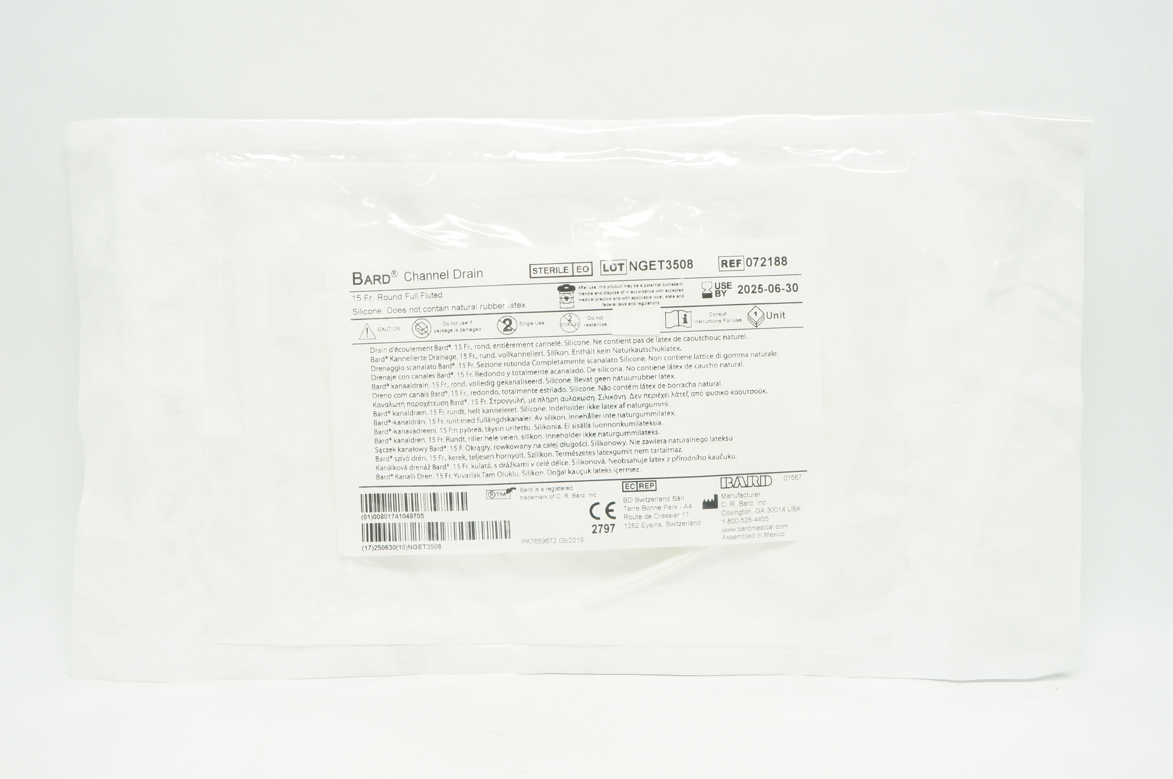 Bard 072188 Channel Drain Round Full Fluted 15 Fr