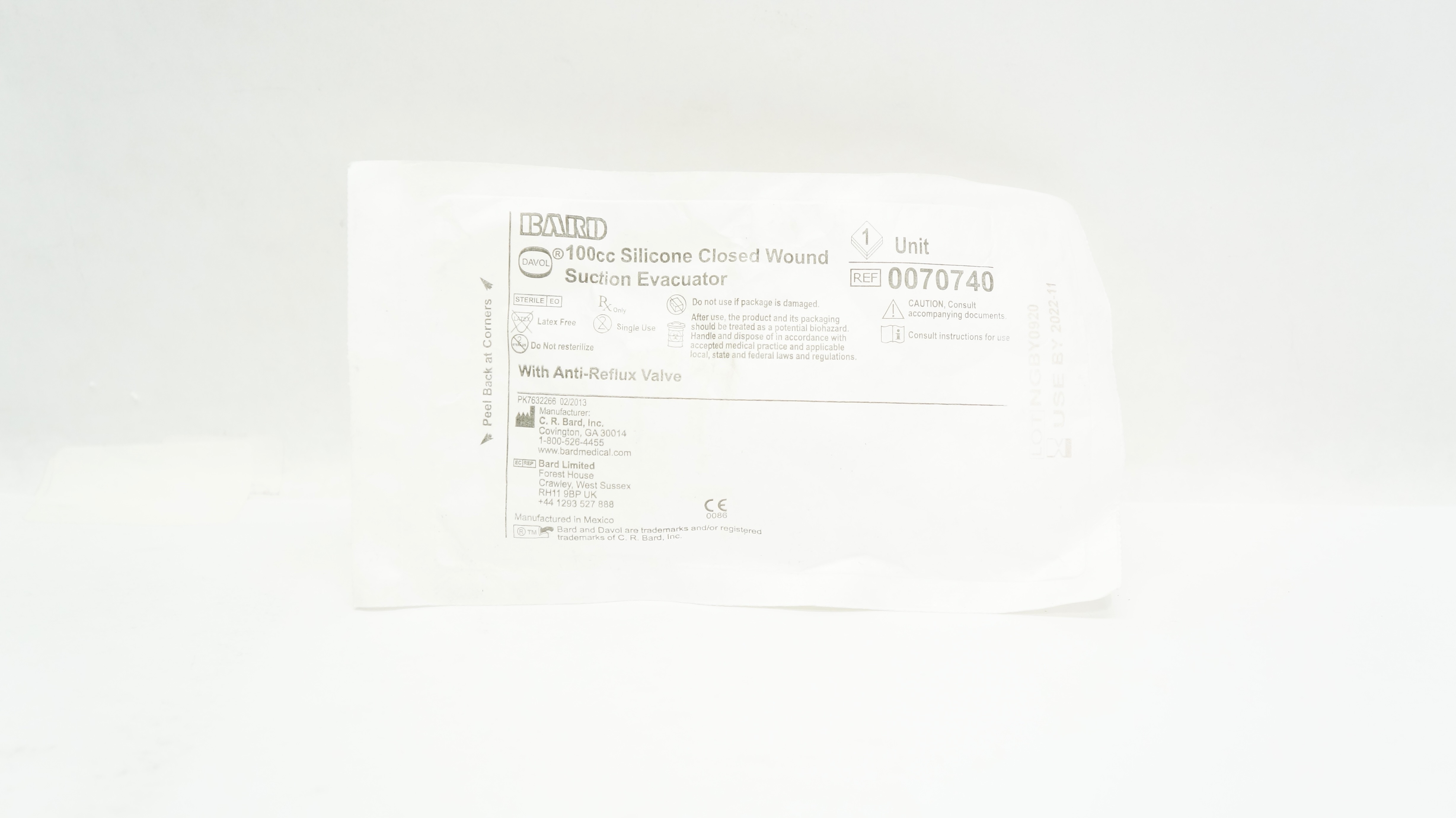Bard 0070740 Davol Silicone Closed Wound Suction Evacuator 100cc (x)