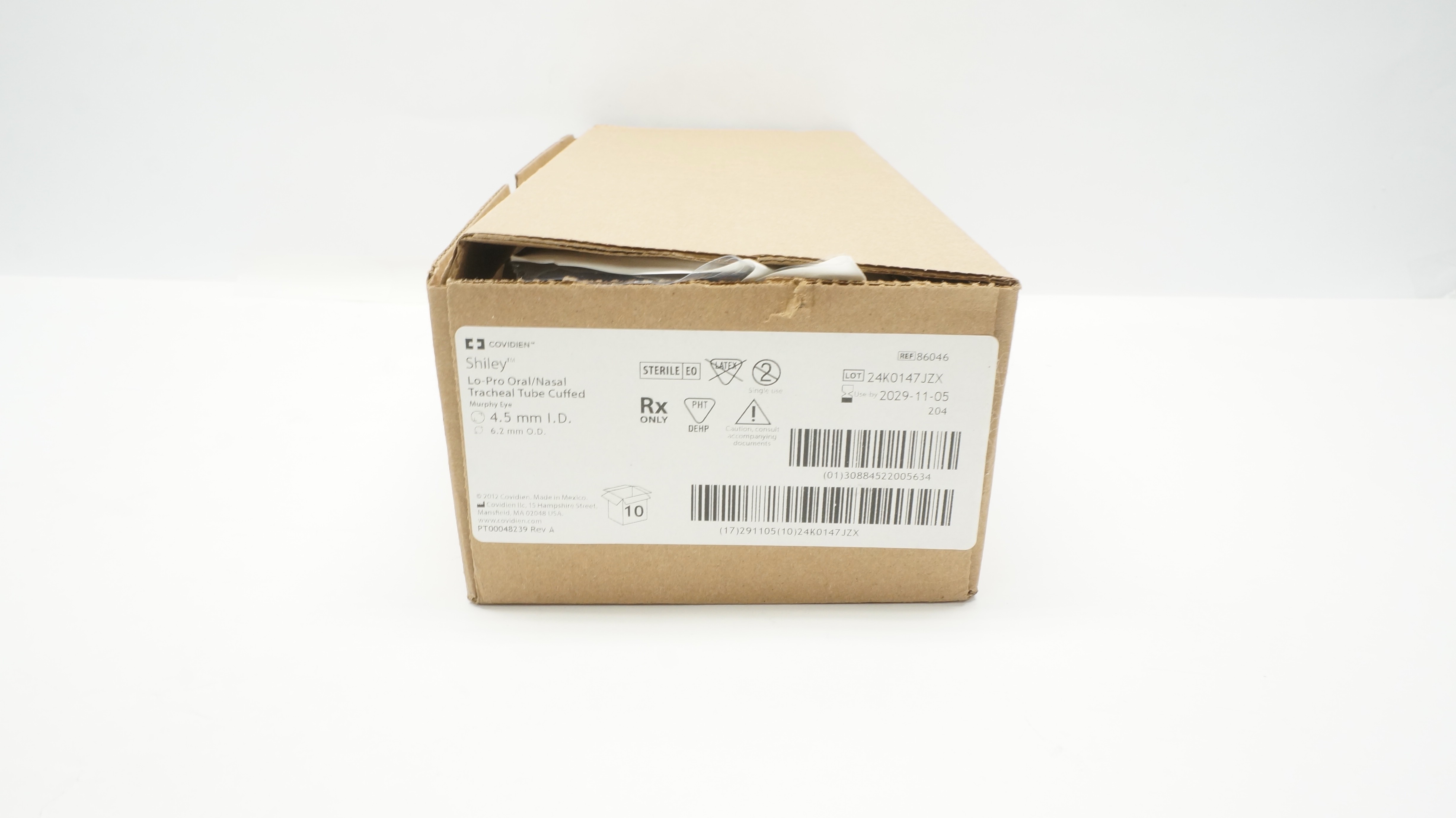 Covidien 86046 Shiley Lo-Pro Oral/Nasal Tracheal Tube 4.5ID x 6.2mm OD-Box of 10