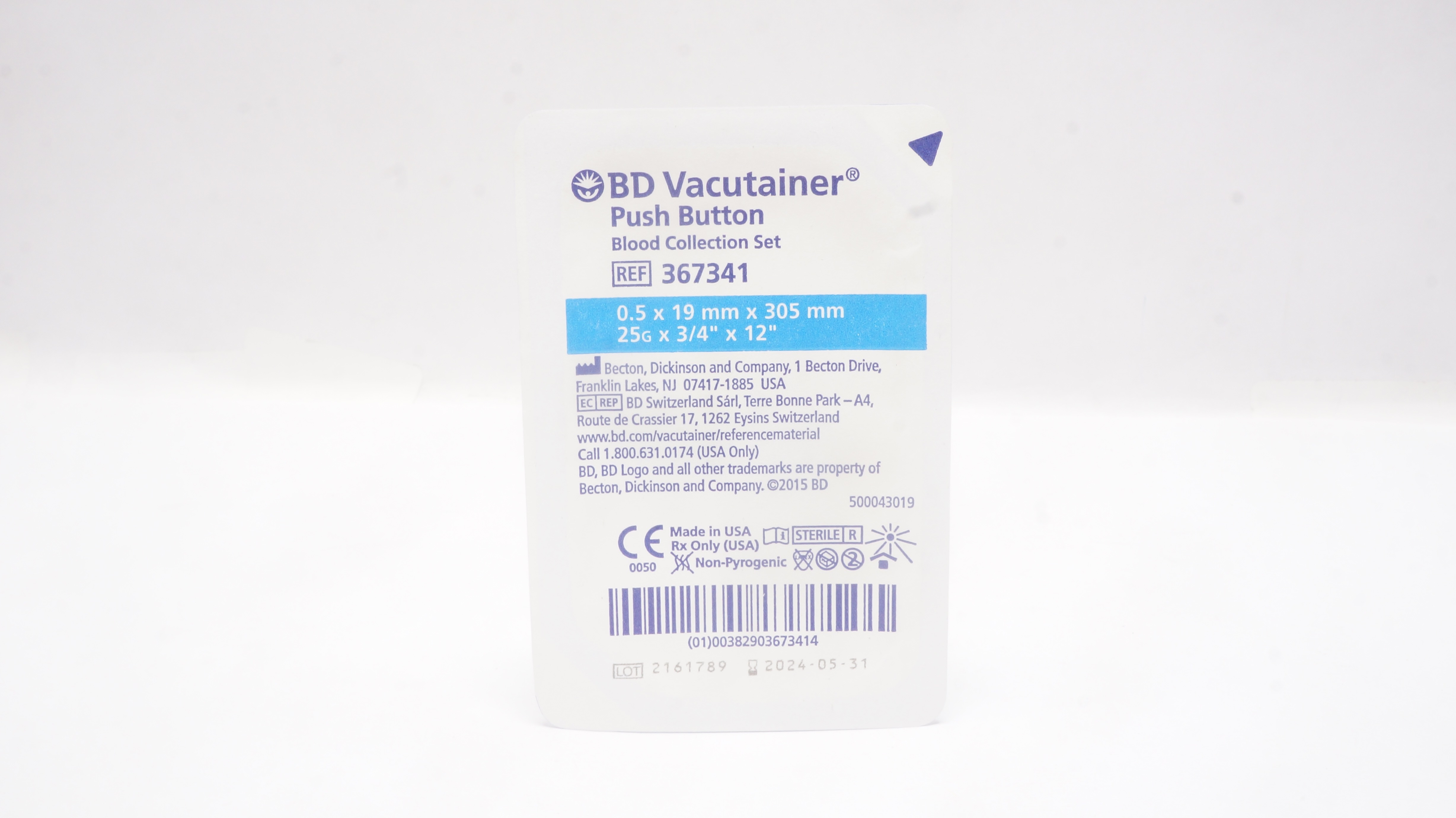 BD 367341 Vacutainer Push Button Blood Collection Set 25G x 3/4inch x 12inch