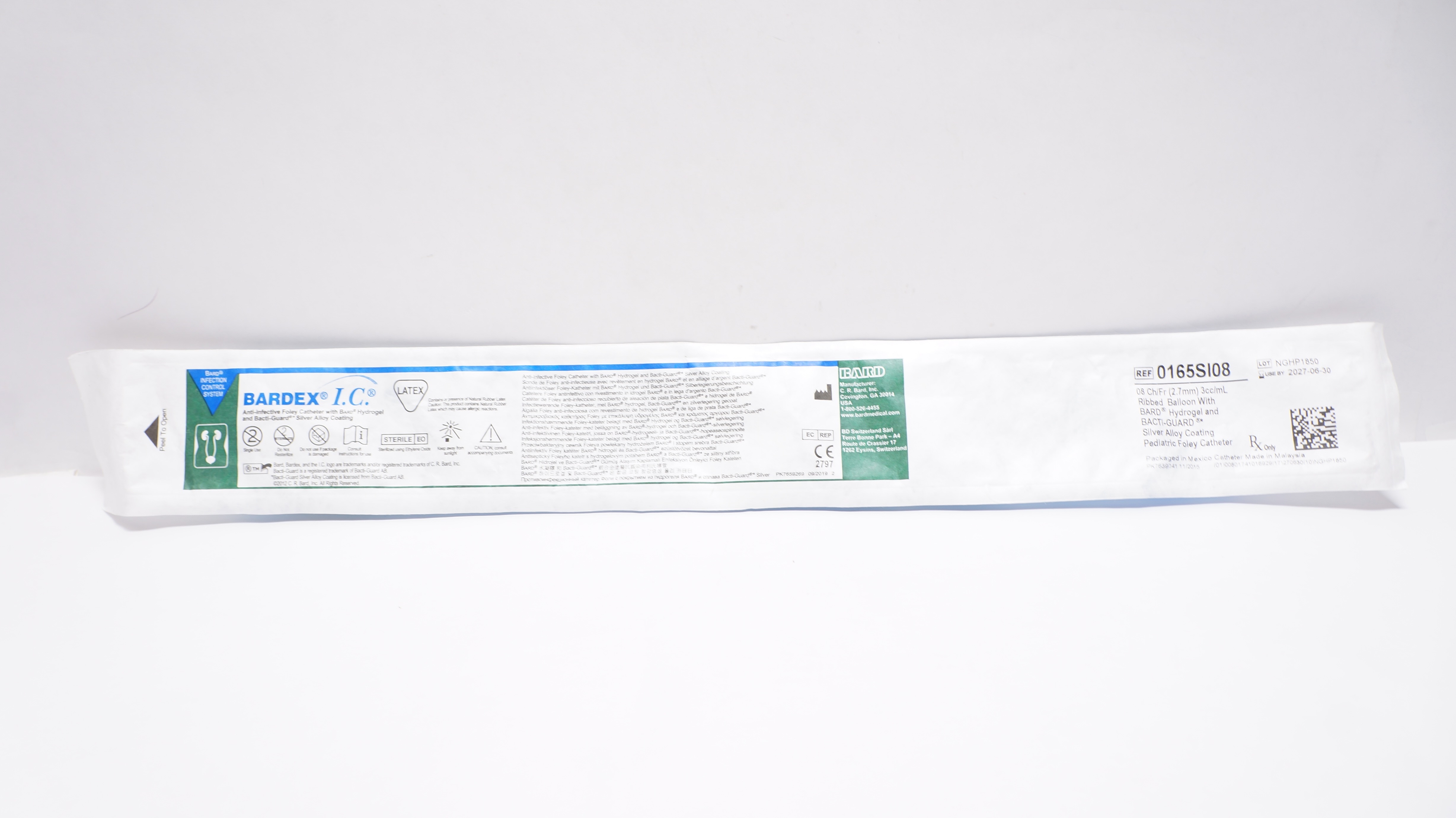 Bard 0165SI08 Bardex I.C. Anti-Infective Foley Cath. 8Fr. 3cc Ribbed Balloon