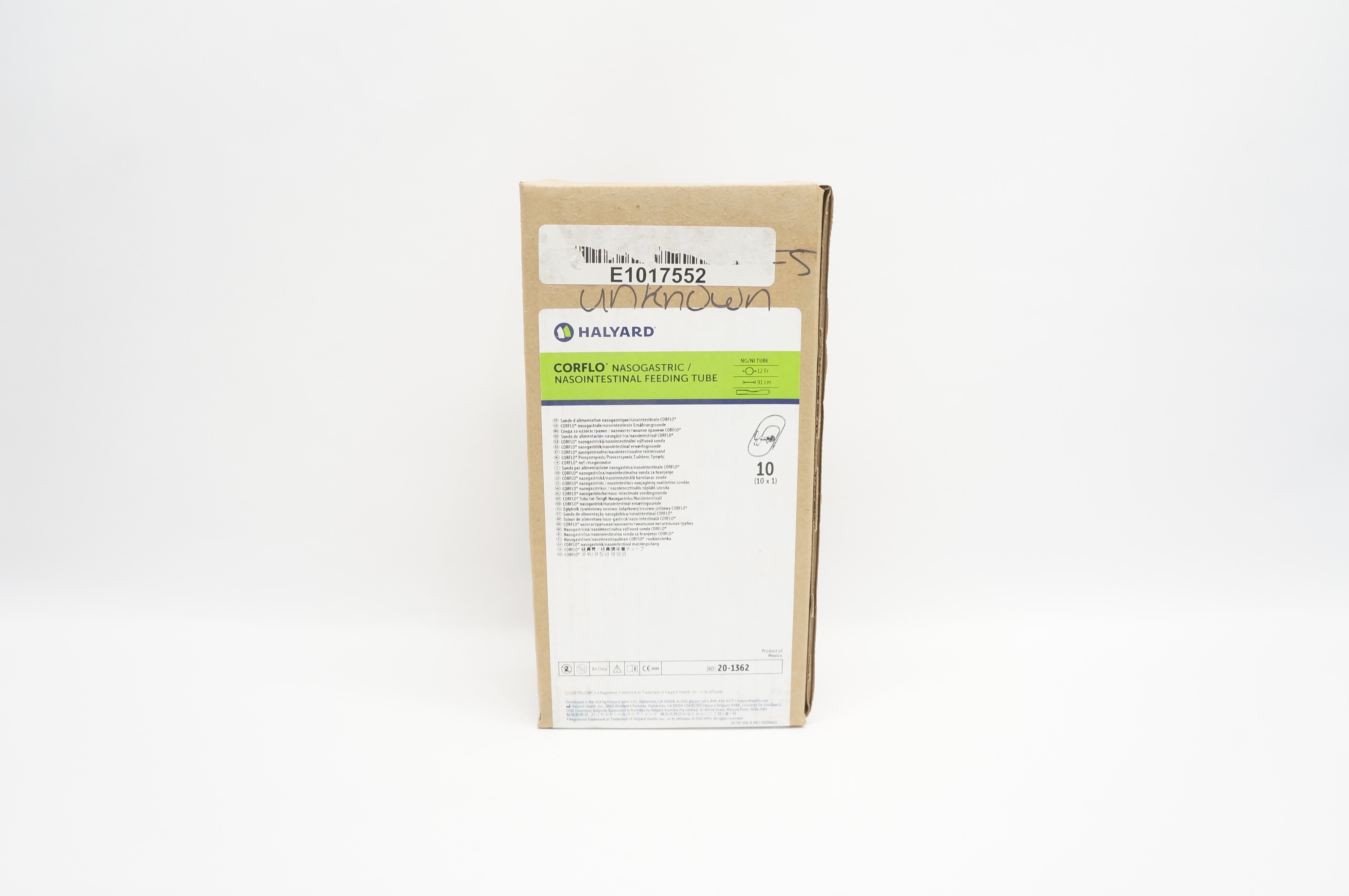 Halyard 20-1362 Nasogastric/Nasointestinal Feeding Tube 12Fr x 91cm - Box of 10