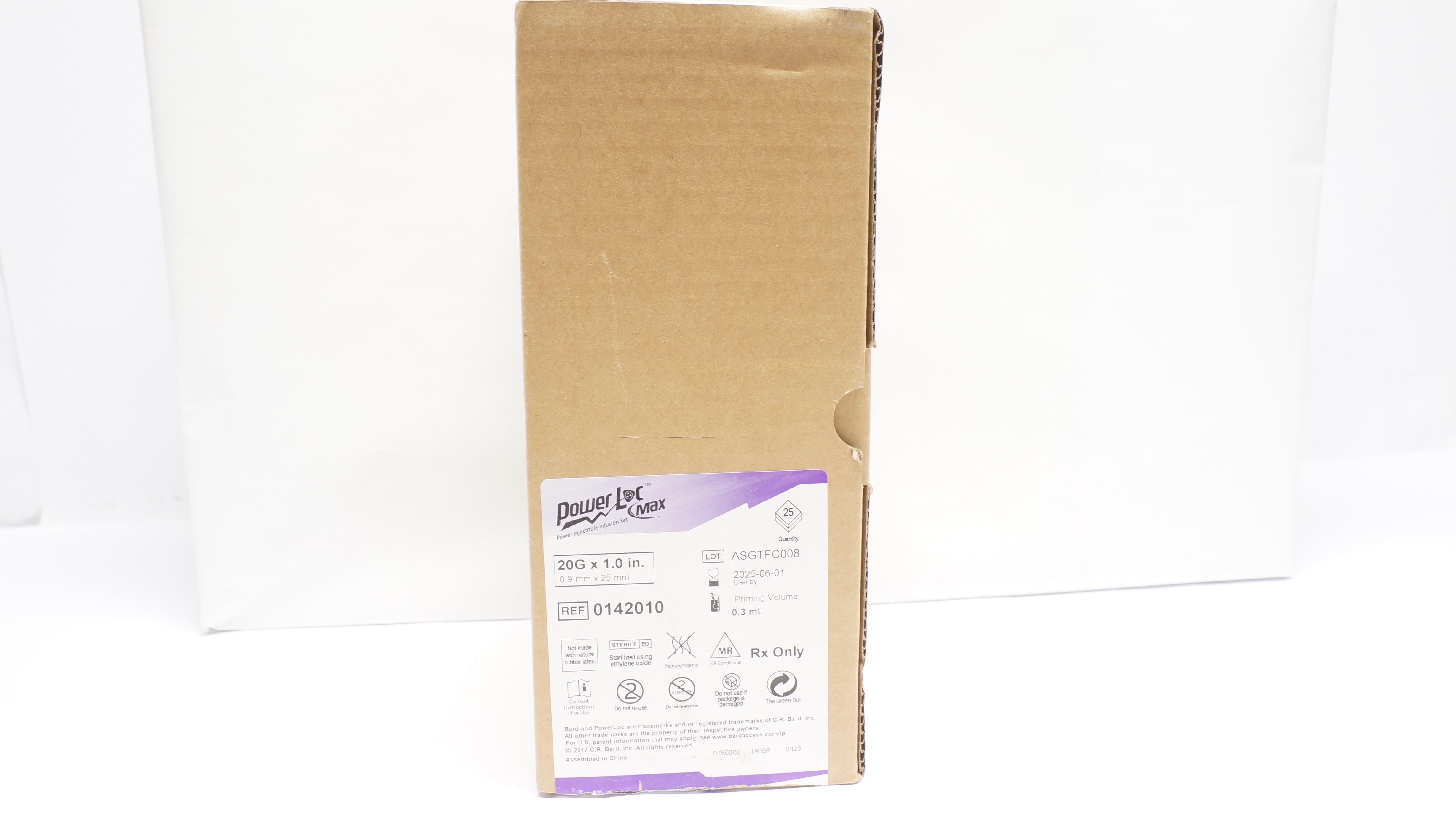 Bard 0142010 PowerLoc Injectable Infusion Set 20G x 1.0In 0.3mL (x) - Box of 24