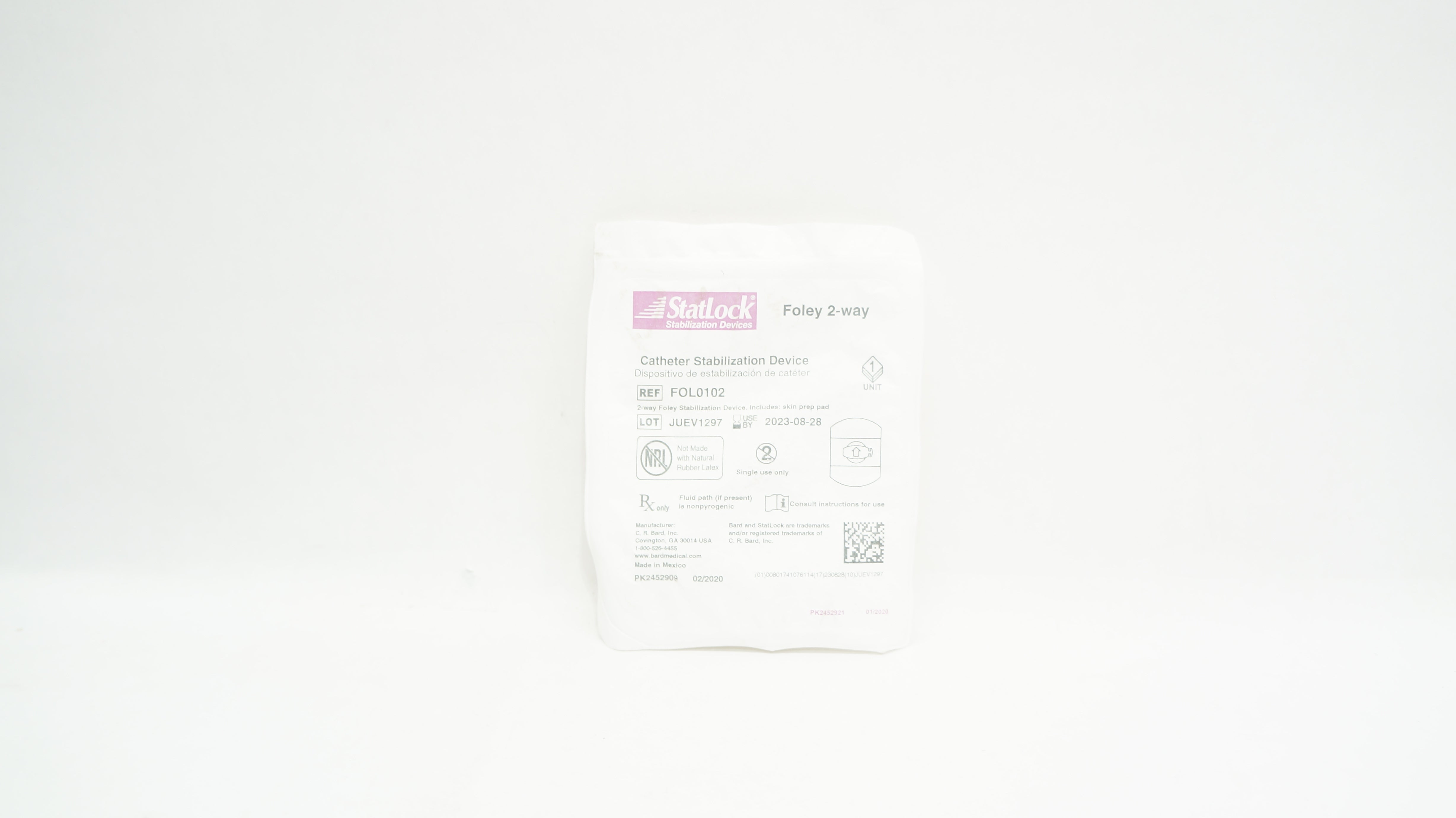Bard FOL0102 Statlock Cath. Stabilization Device Foley 2-way