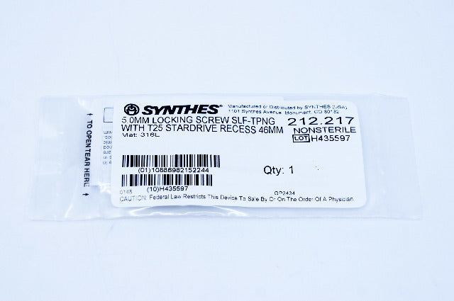 Synthes 212.217 5.0mm Locking Screw Self-Tapping With T25 Stardrive Recess 46mm