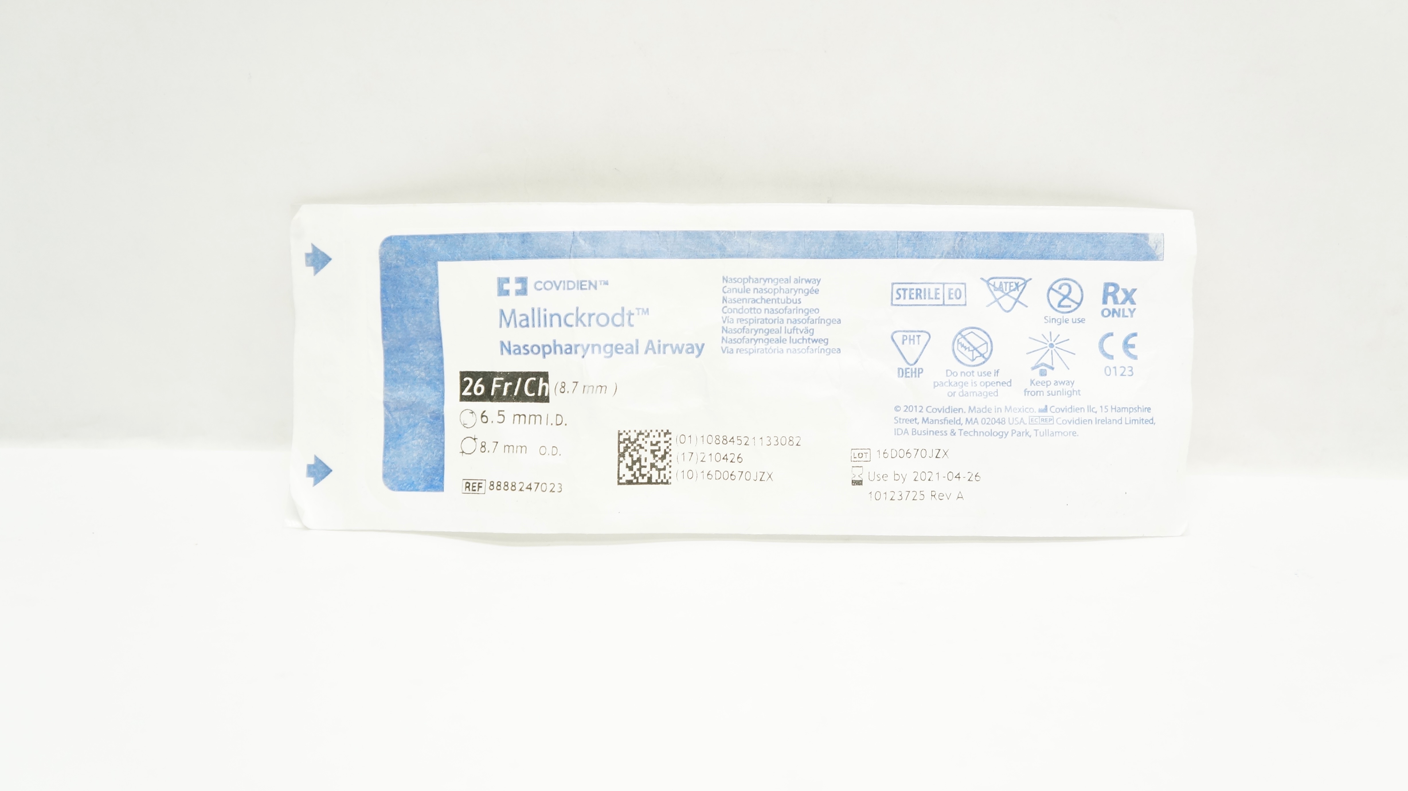Covidien 8888247023 Mallinckrodt Nasopharyngeal Airway 26Fr/Ch x6.5IDx8.7mmOD(x)