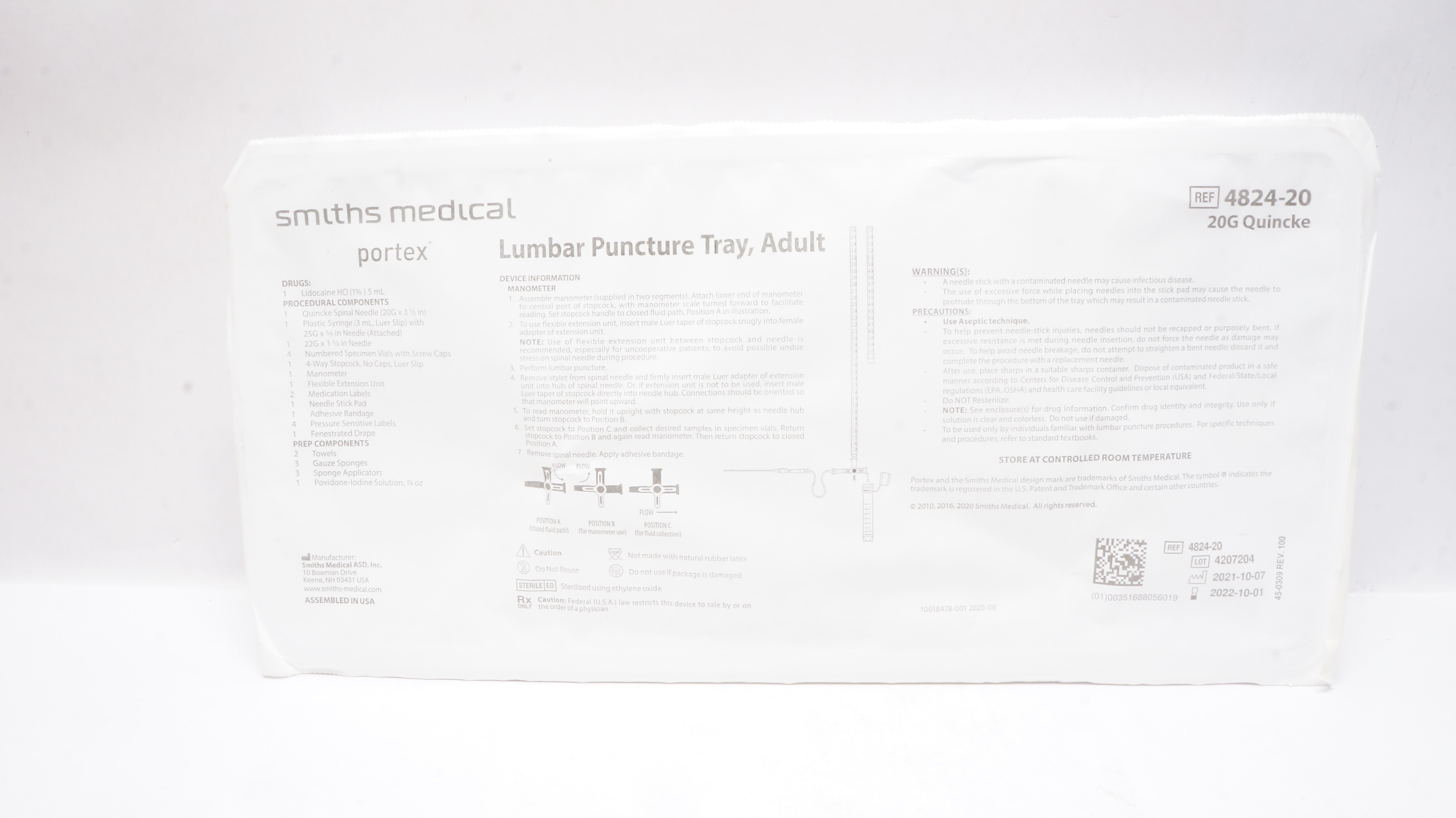Smiths Medical 4824-20 Portex Adult Lumbar Puncture Ndle 20G x 3 1/2inch (x)