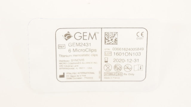 Synovis GEM2431 6 MicroClips Titanium Hemostatic Clips (x)