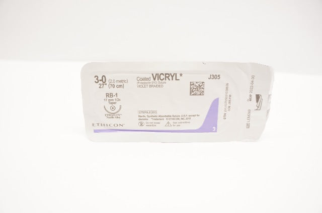 Ethicon J305 3-0 Coated VICRYL Polygalctin Stre  RB-1 17mm 1/2c Taper, 27inch(x)