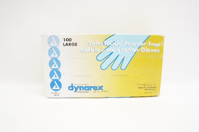 Dynarex 2513 Safe-Touch Nitrile Examination Gloves Powder-Free Large -Box of 100