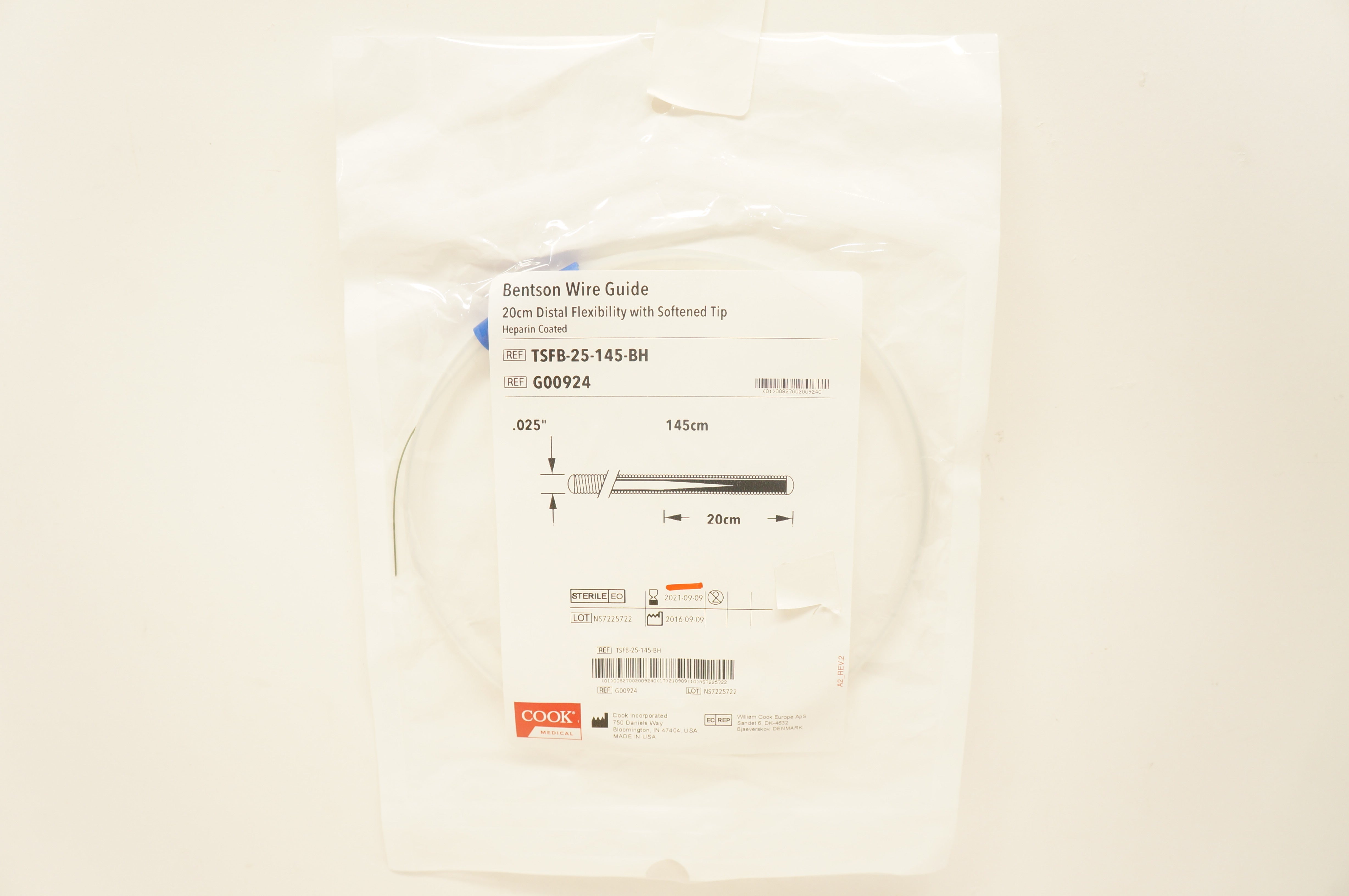 Cook Medical G00924 Bentson Wire Guide 20cm x .025inch x 145cm (x)