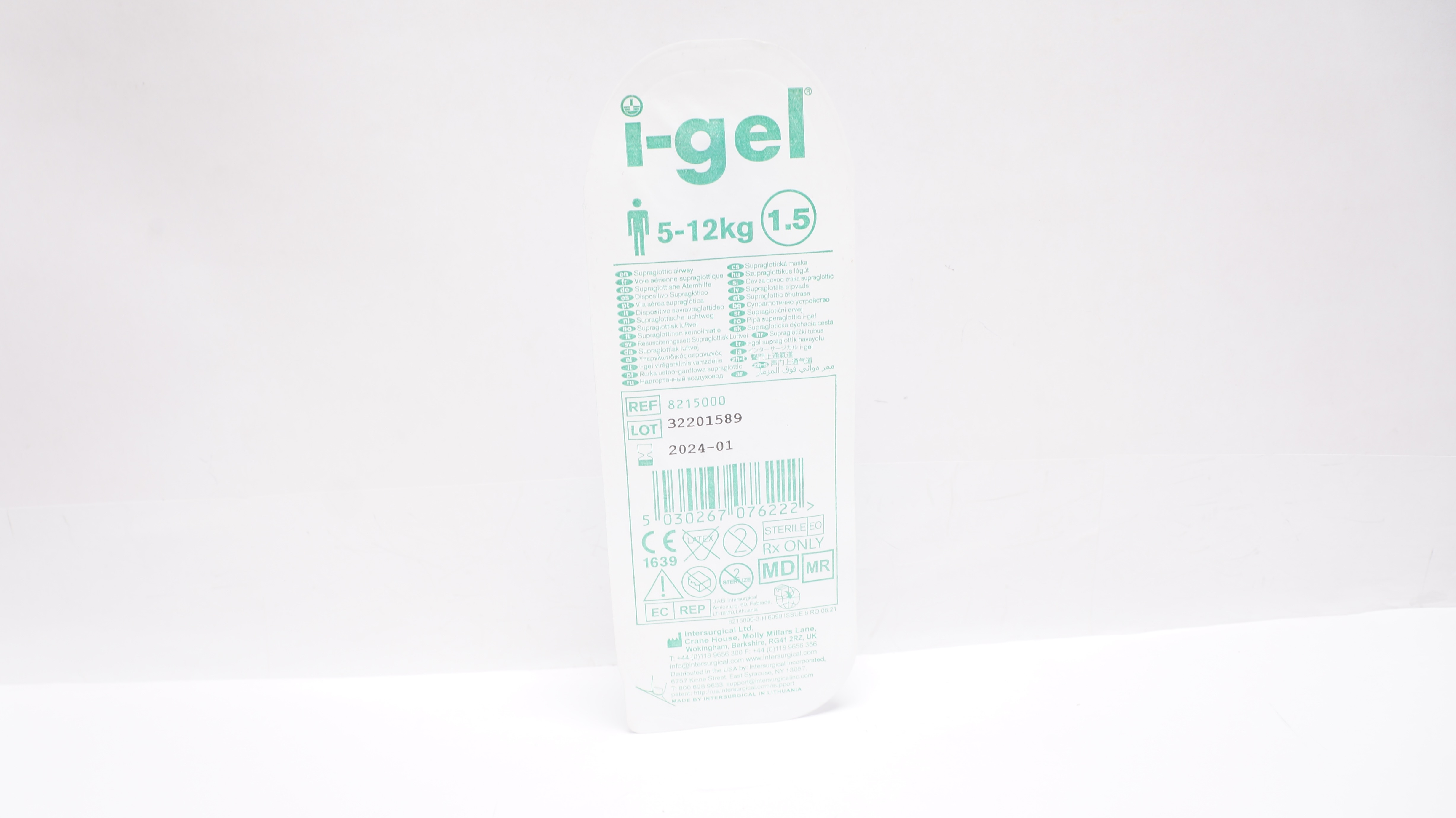 Intersurgical 8215000 I-Gel Supraglottic Airway  5-12 kg Size 1.5
