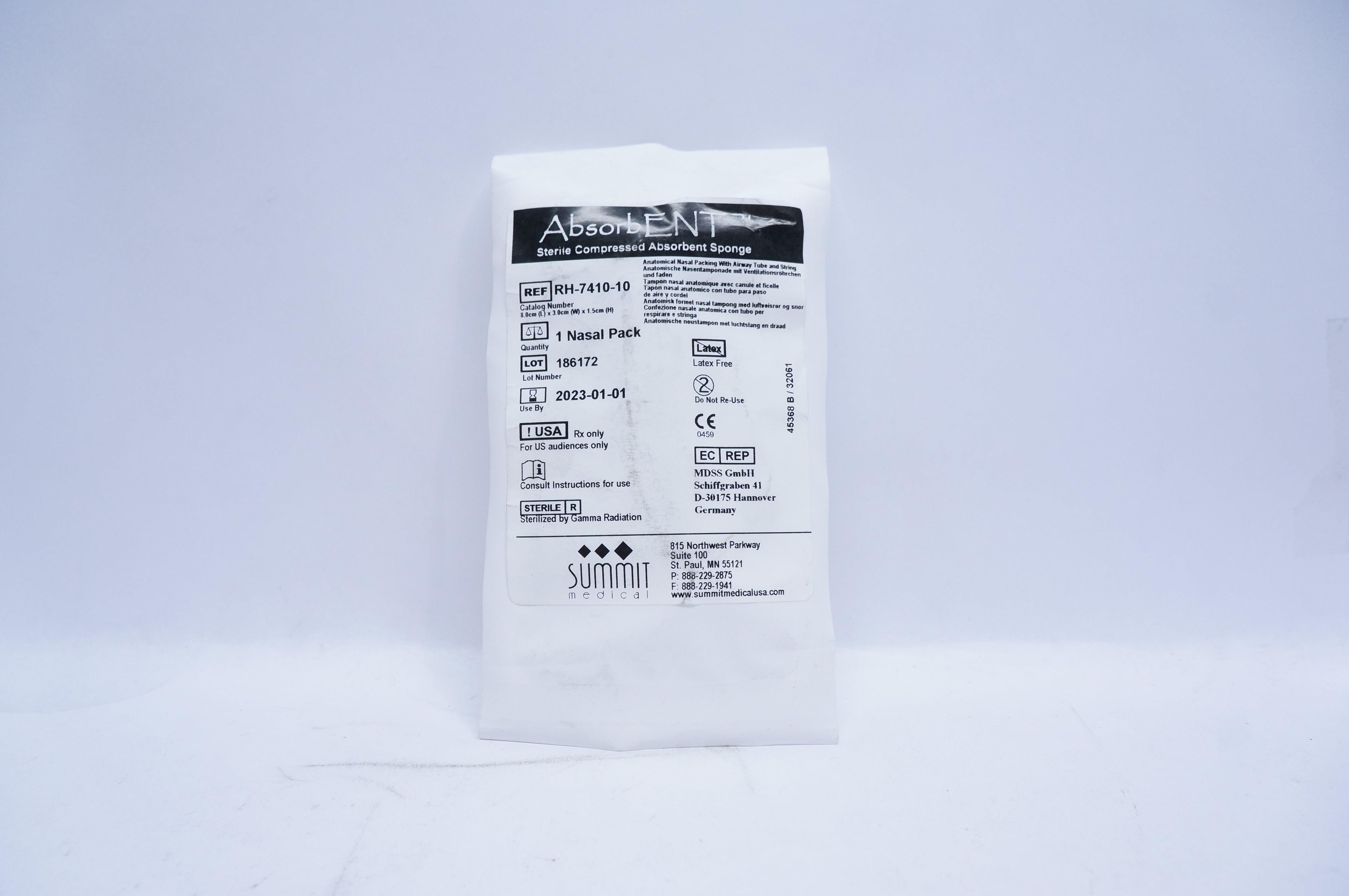 Summit Medical RH-7410-10 AbsorbENT Sterile Compressed Absorbent Sponge