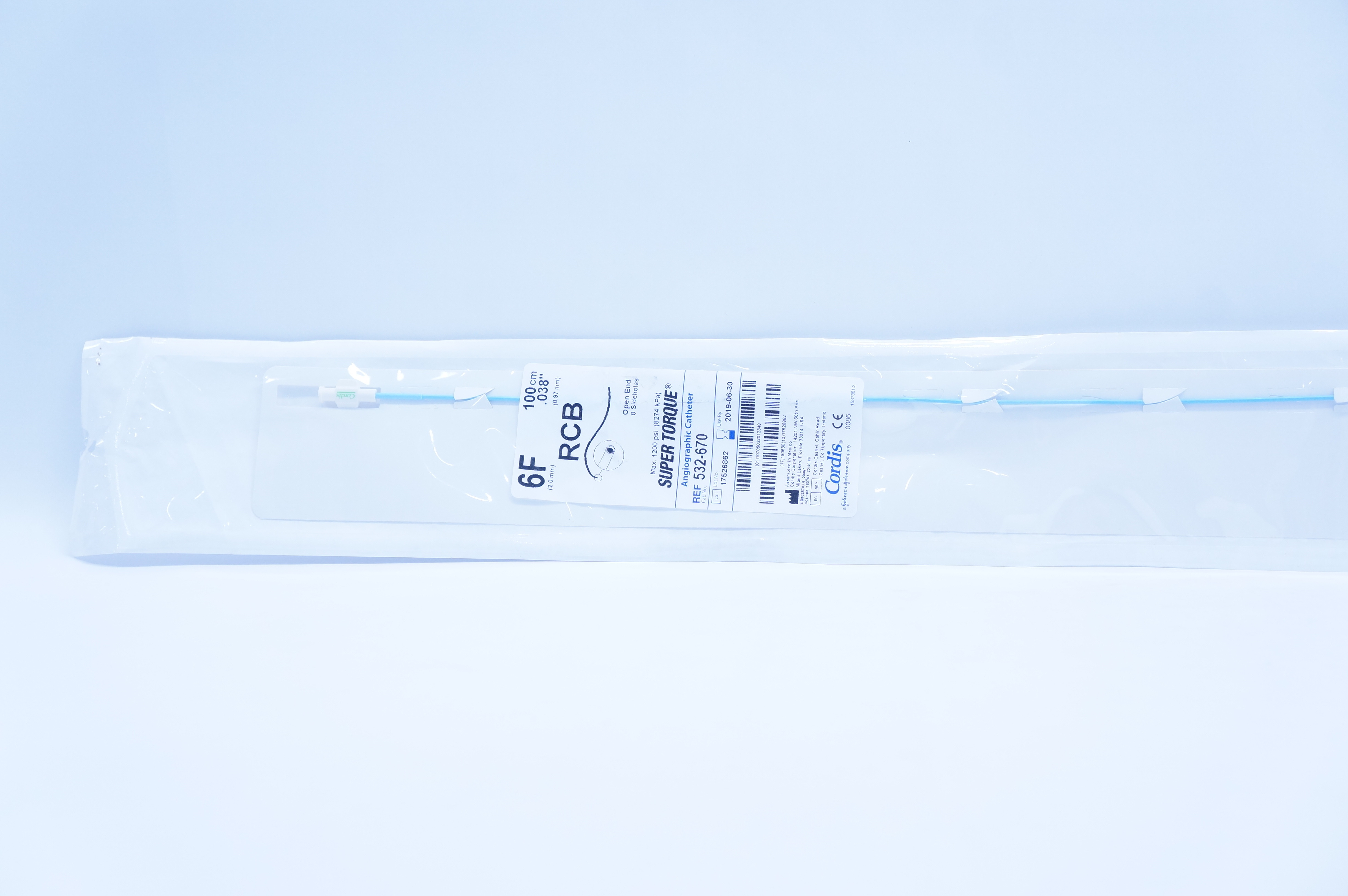 Cordis 532-670 Angiographic Cath. RCB 6F x 100cm x .038inch (x)