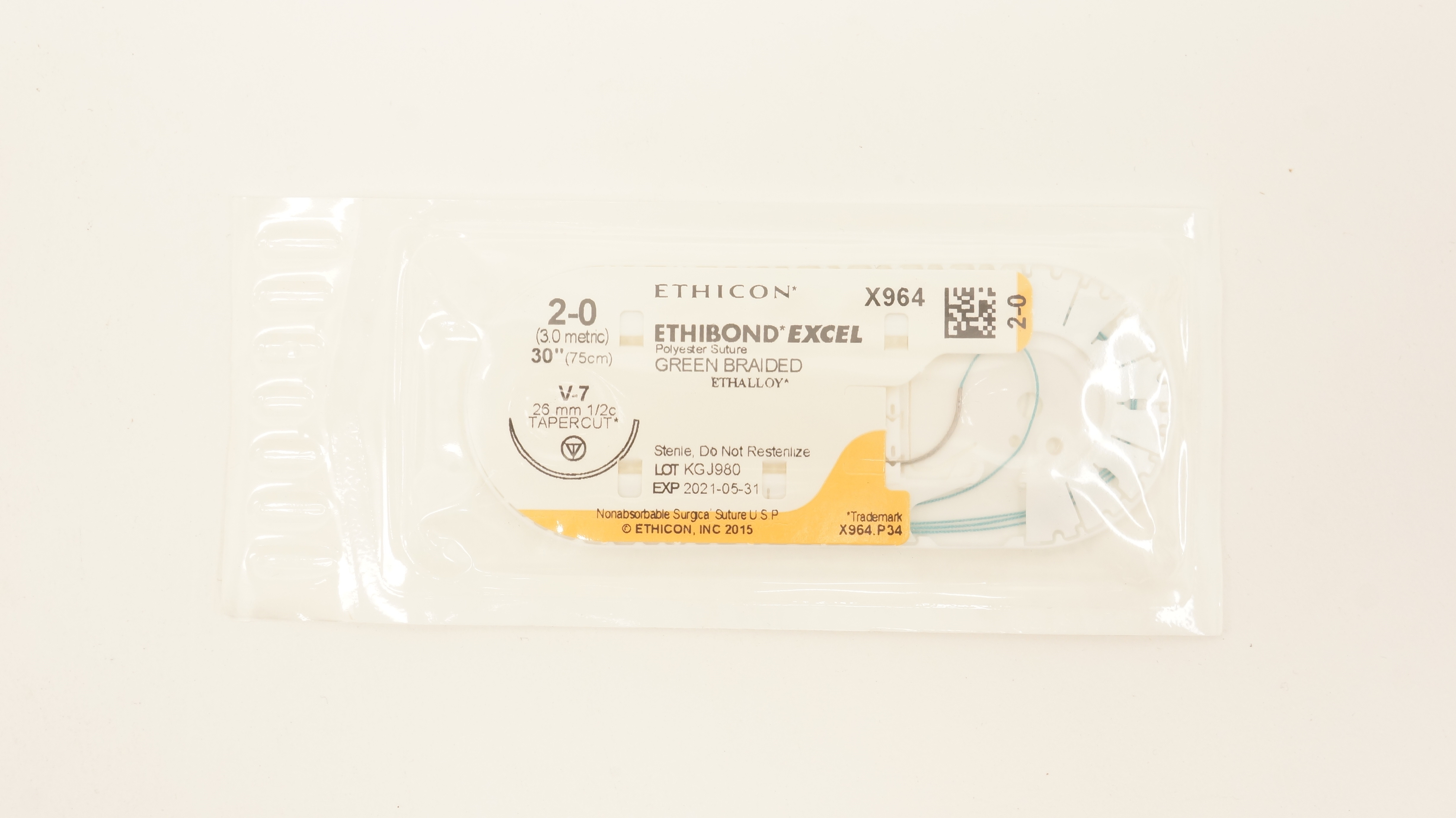 Ethicon X964 2-0 ETHIBOND EXCEL V-7 25mm 1/2c Taperpoint 30inch (x)