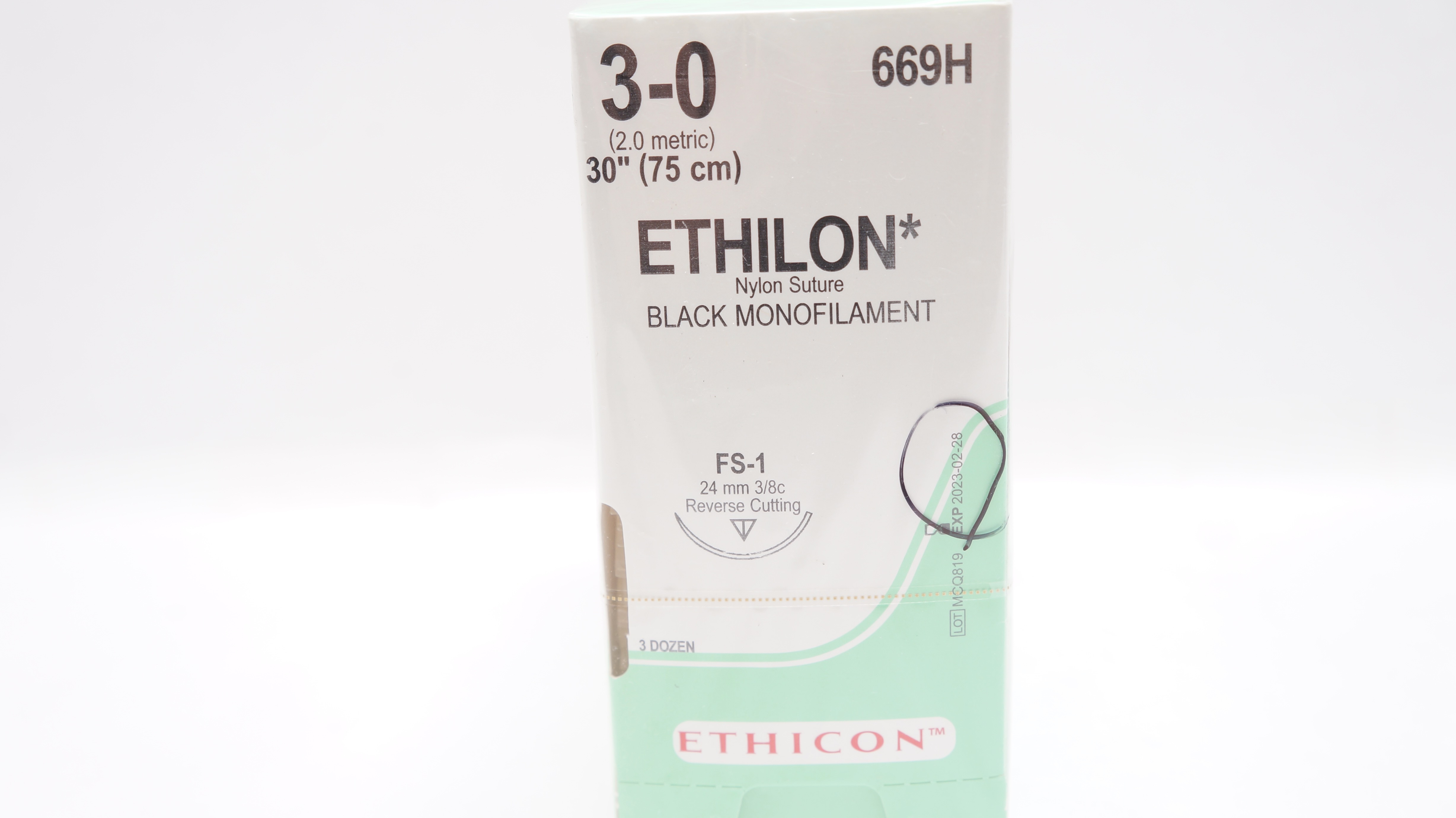 Ethicon 669H ETHILON Stre FS-1 24mm 3/8c Reverse Cutting, 18inch (x) - Box of 36