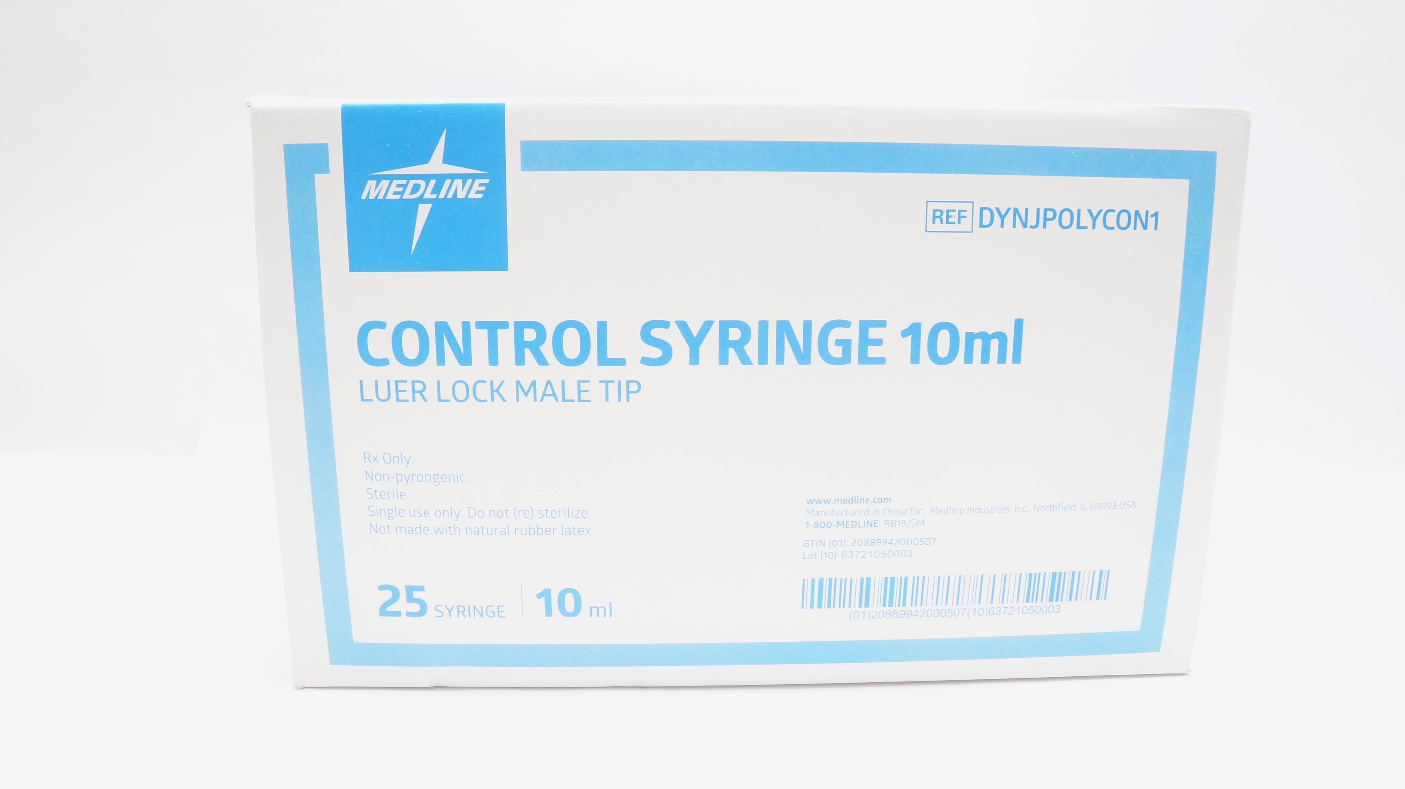 Medline DYNJPOLYCON1 Control Syringe 10ml Luer Lock Male Tip - Box of 25