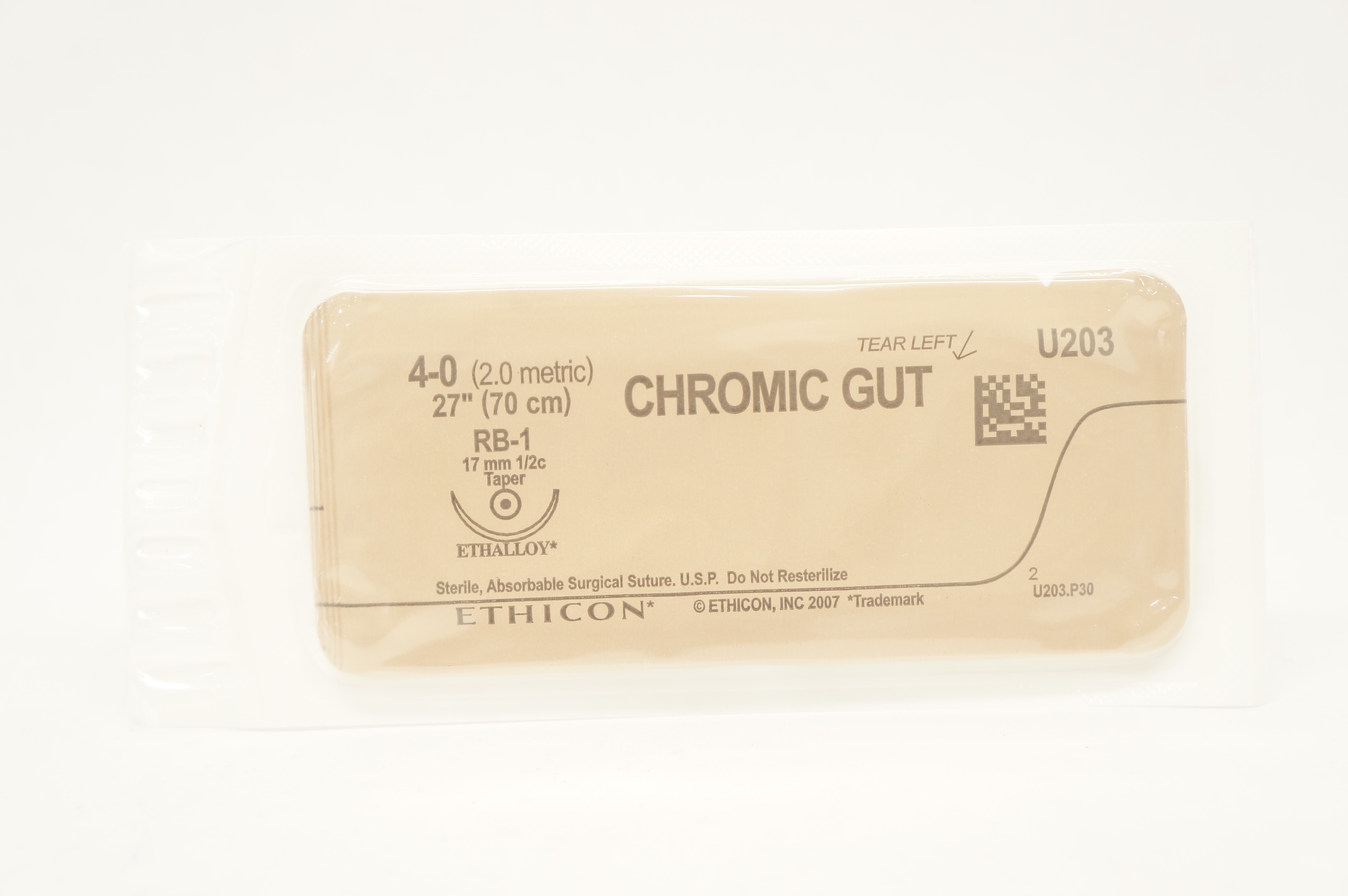 Ethicon U203 4-0 CHROMIC GUT Surgical Stre RB-1 17mm 1/2c Taper, 27inch (x)