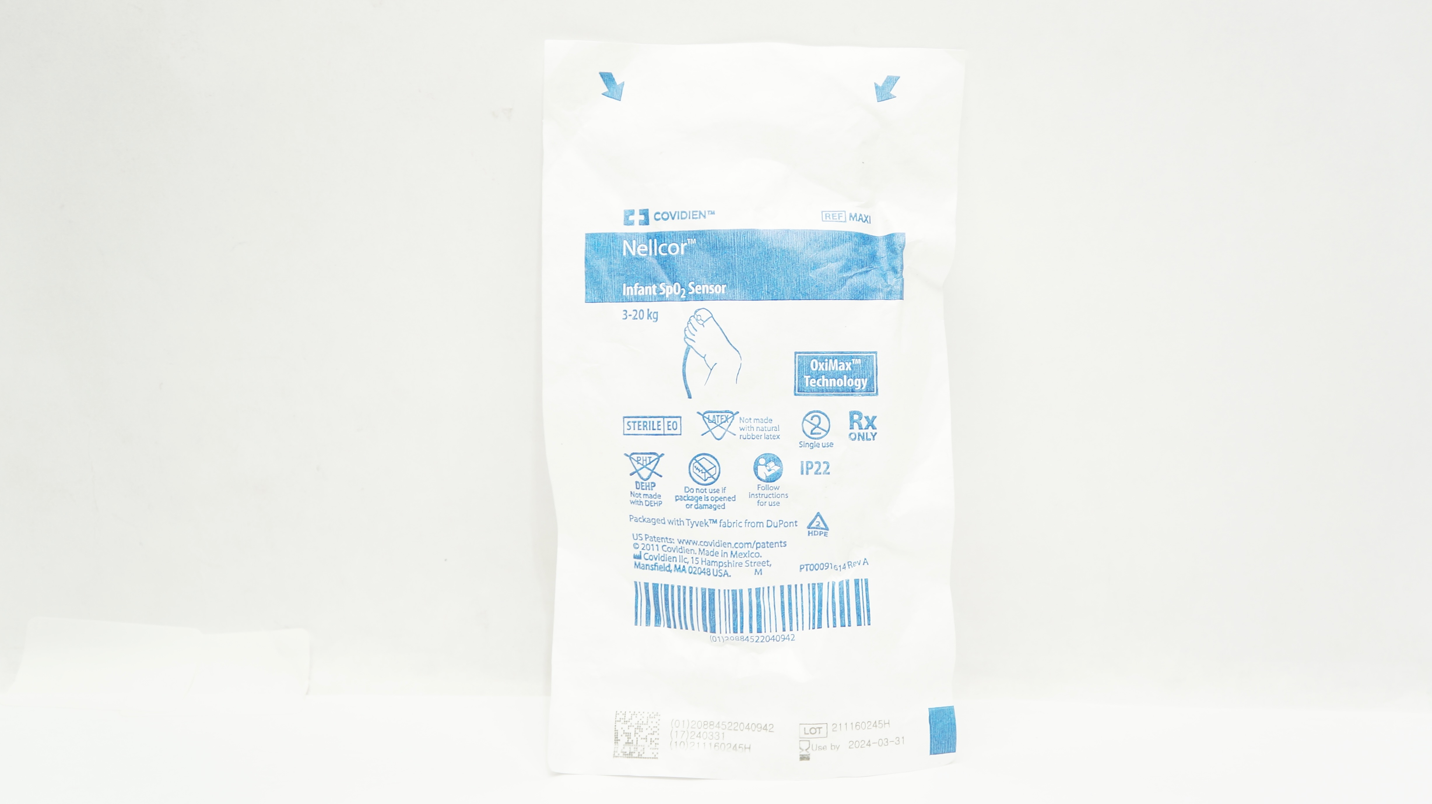 Covidien MAXI Nellcor Infant SpO2 Sensor OxiMax Technology 3-20kg