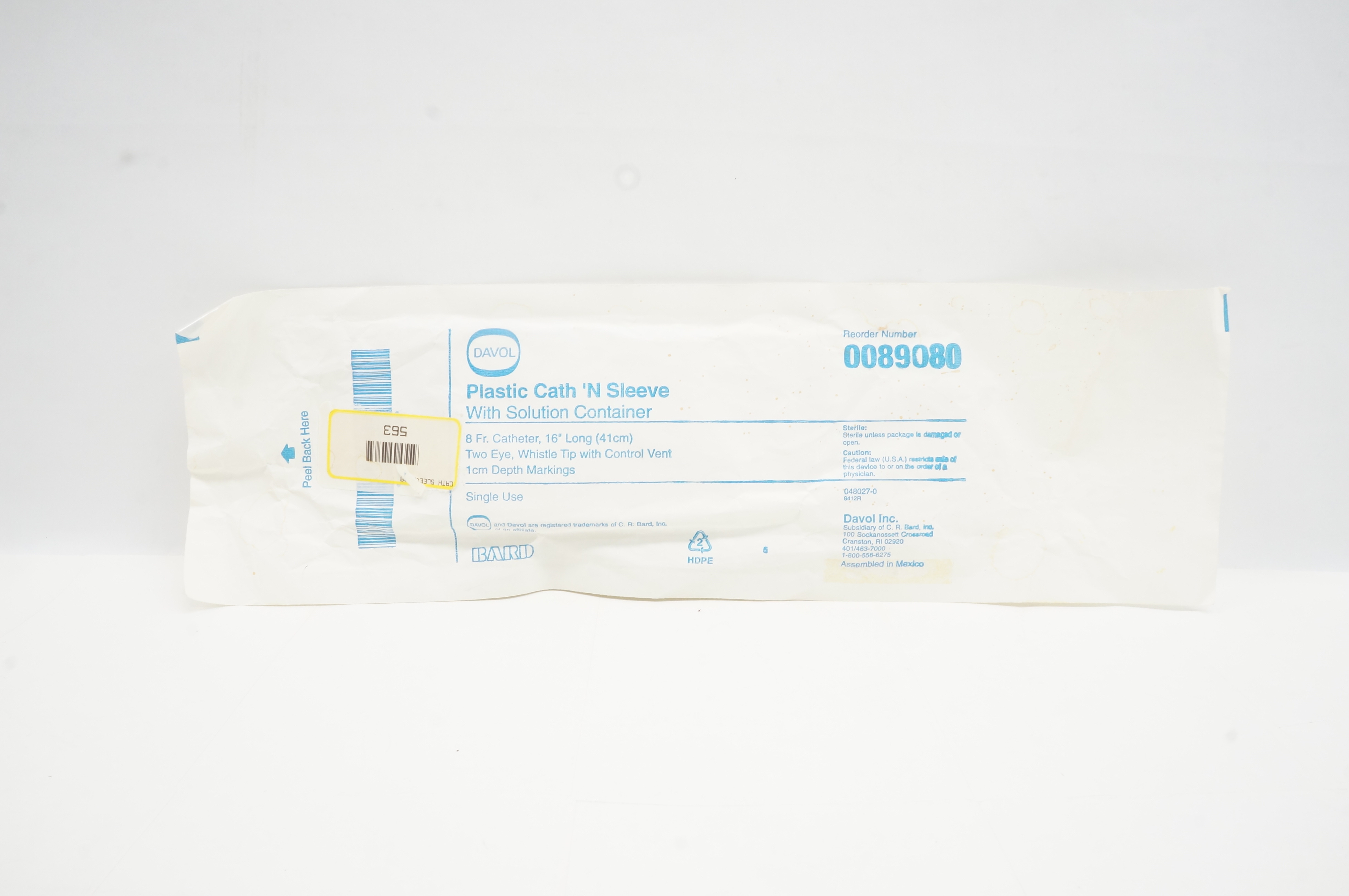 Bard 0089080 Plastic Cath'N Sleeve With Solution Container 8Fr x 16inch x 1cm