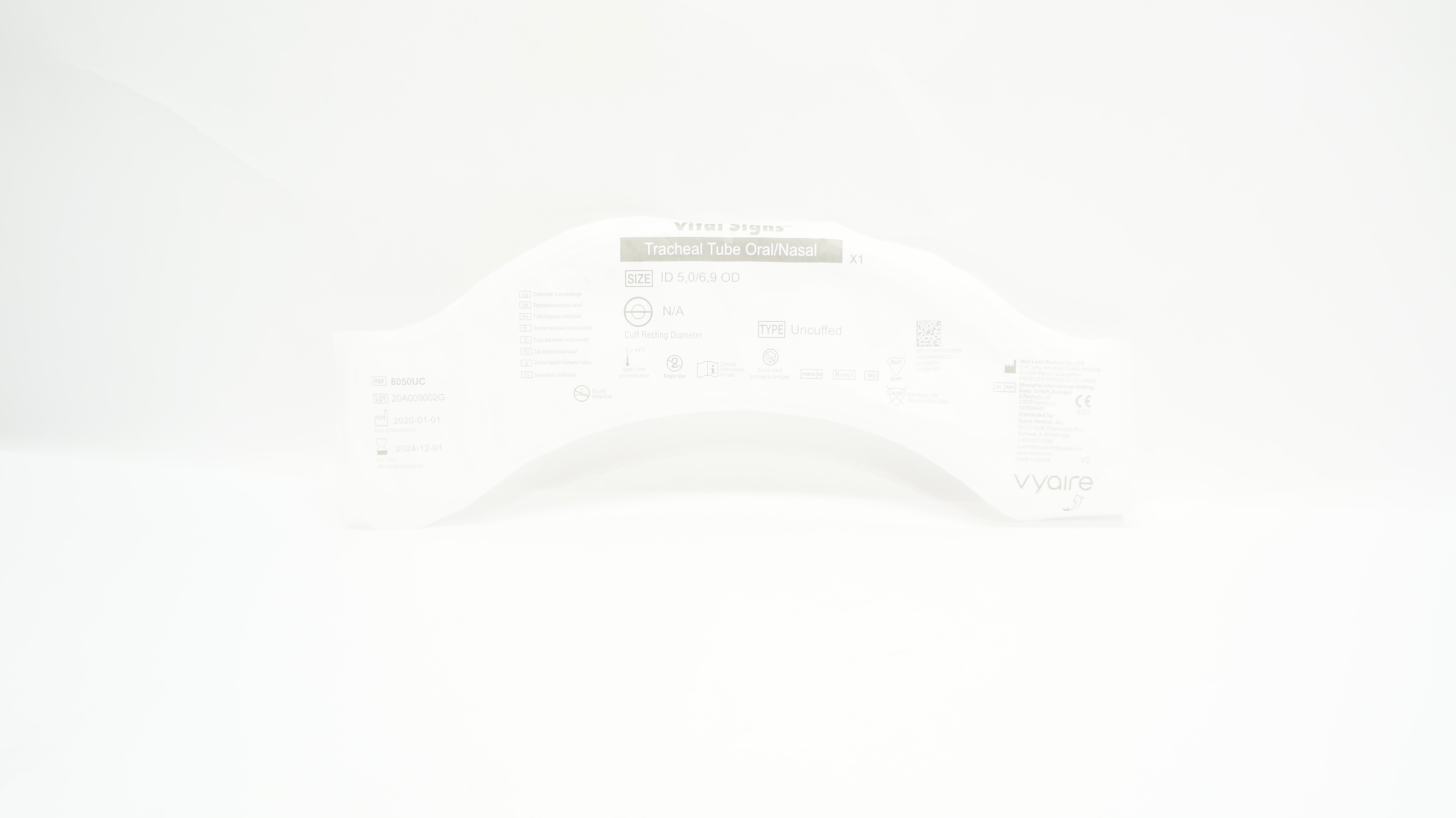 Vyaire 8050UC Vital Signs Tracheal Tube Oral/Nasal ID 5,0/6,9 OD