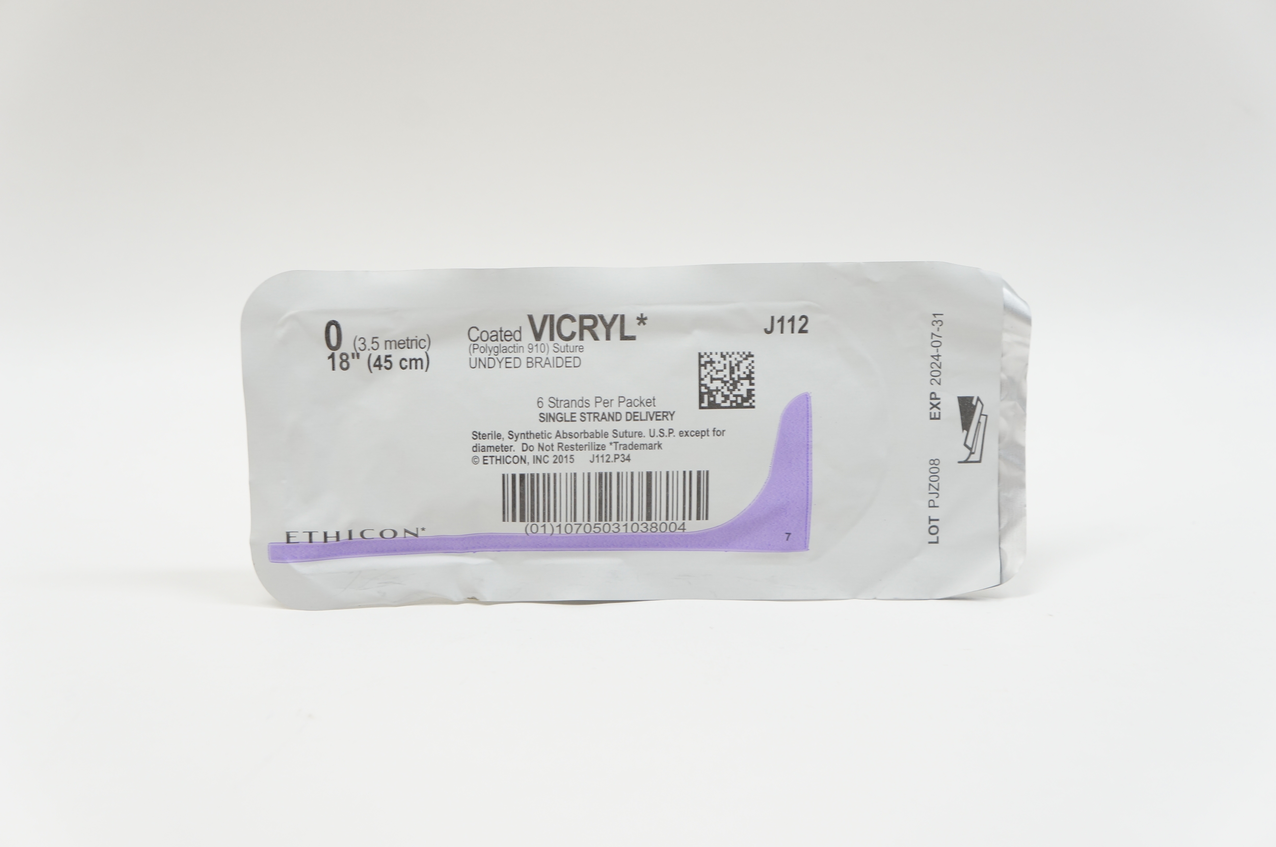 Ethicon J112 0 VICRYL, Undyed Braided, 18inch