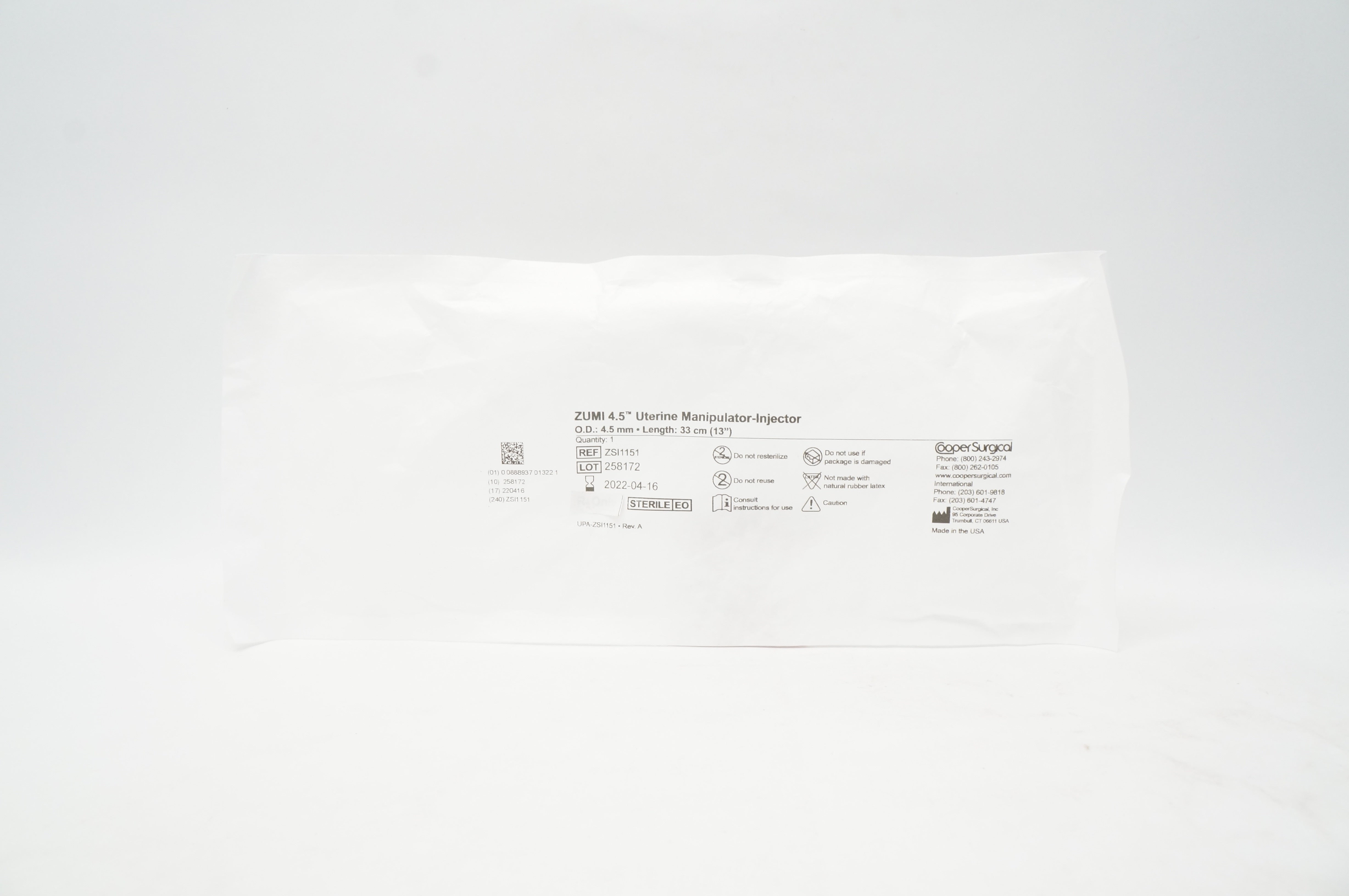 Cooper Surgical ZSI1151 Uterine Manipulator-Injector 4.5mm x 13inch (x)