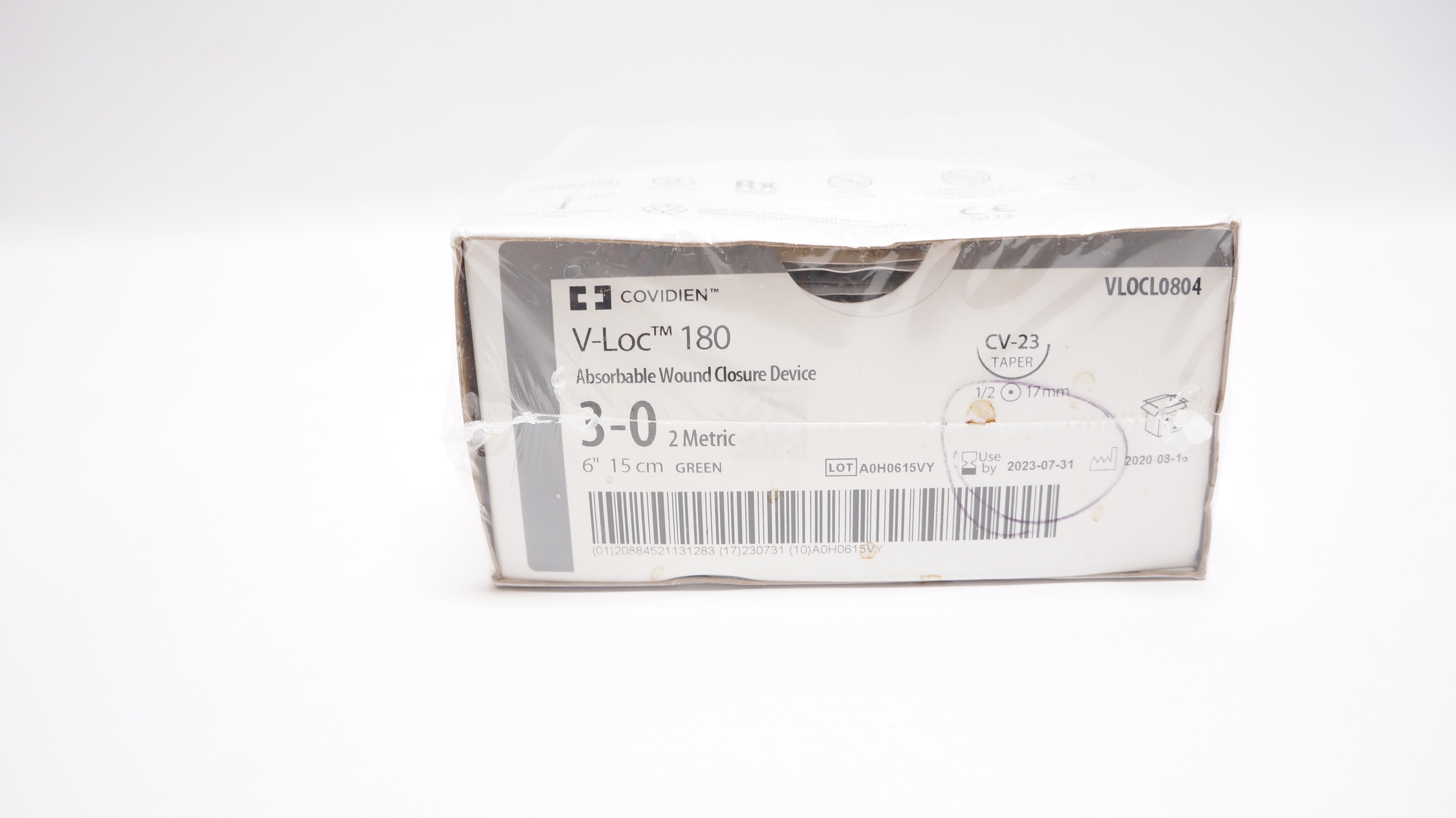 Covidien VLOCL0804 3-0 V-Loc 180, CV-23 Taper, 1/2 17mm, 6In - Box of 12