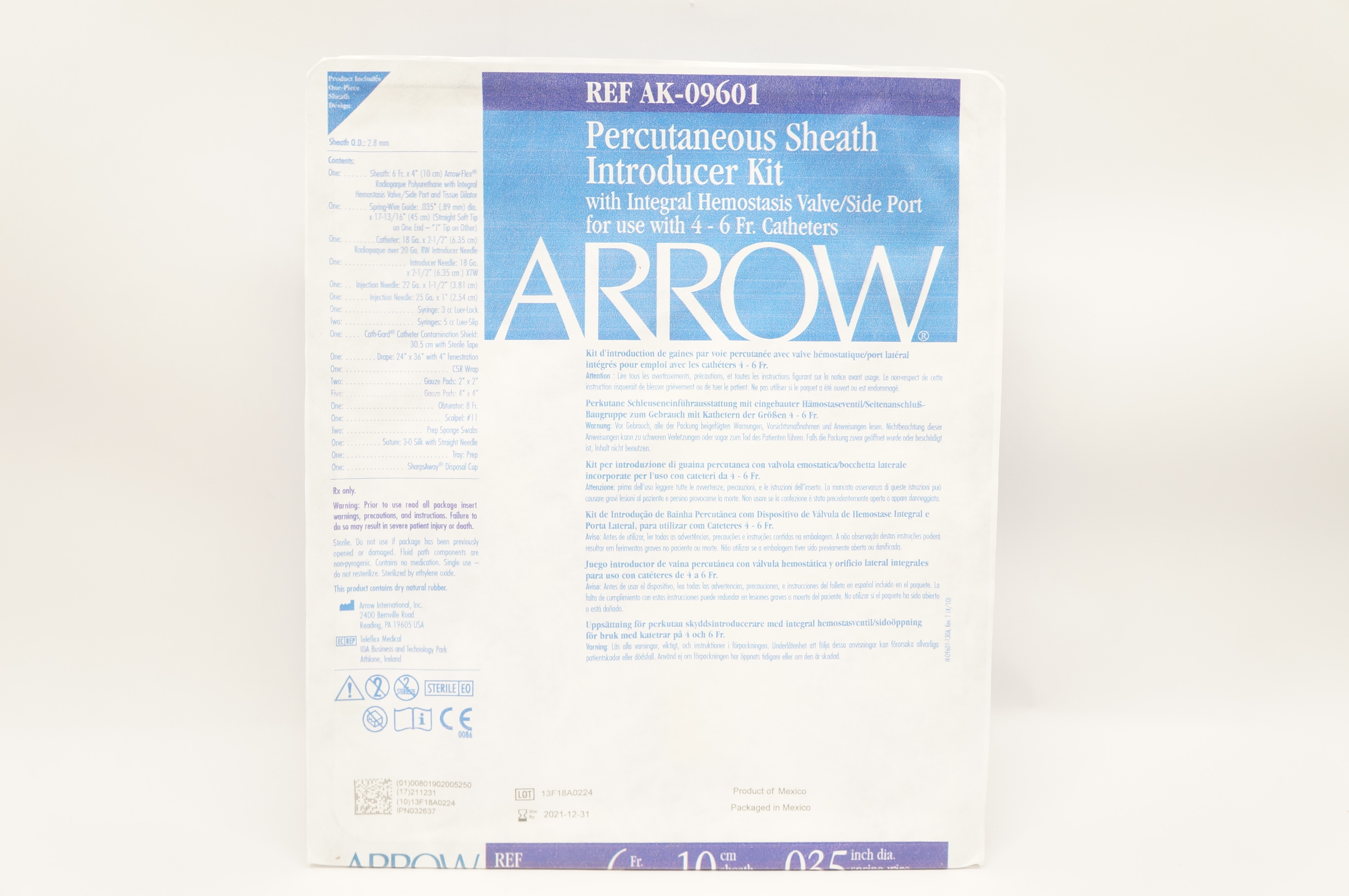 Arrow AK-09601 Percutaneous Sheath Introducer Kit 6FR x 10cm x .035inch (x)