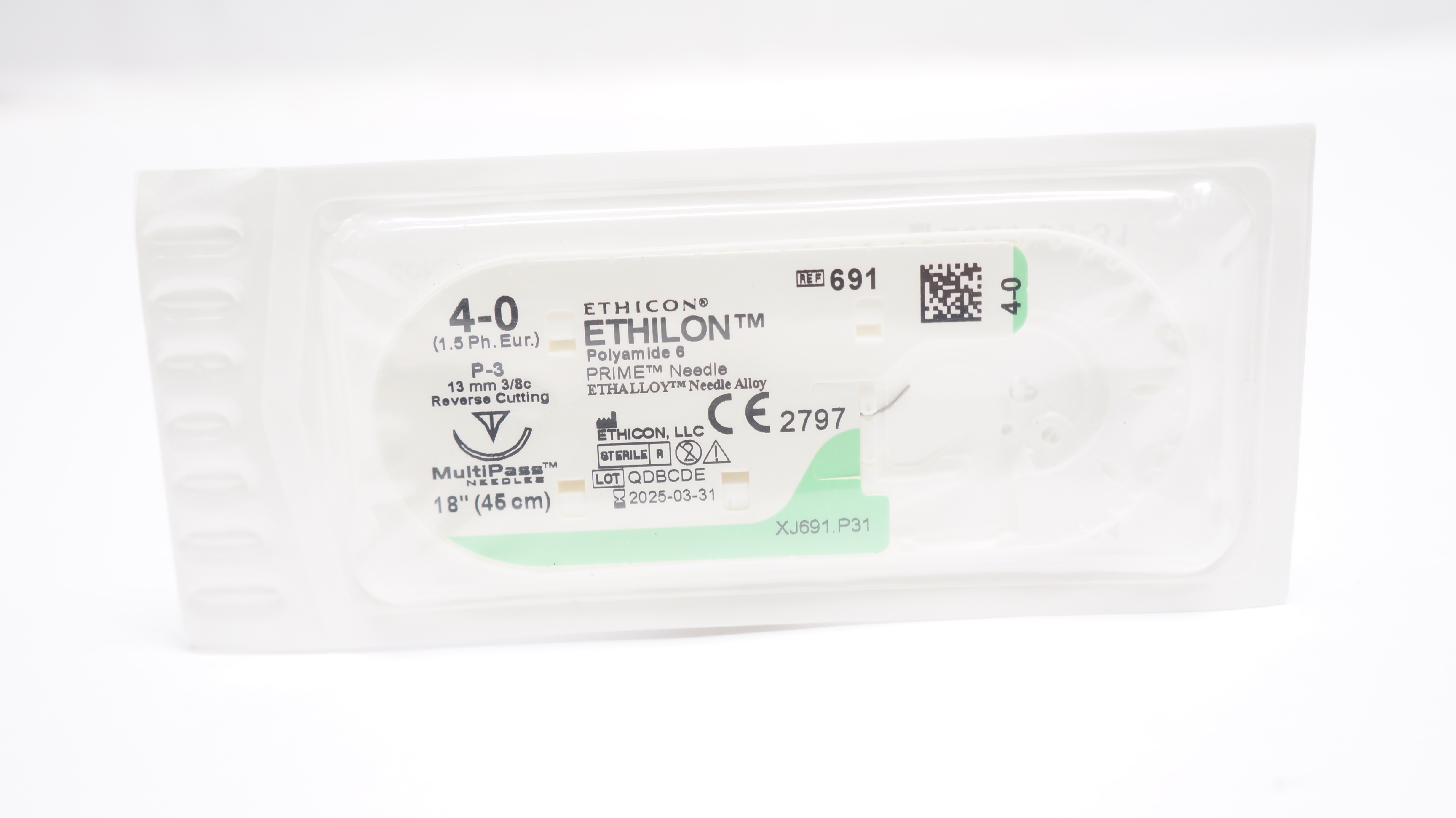 Ethicon 691 4-0 ETHILON Undyed Stre P-3 13mm 3/8c Reverse Cutting, 18inch