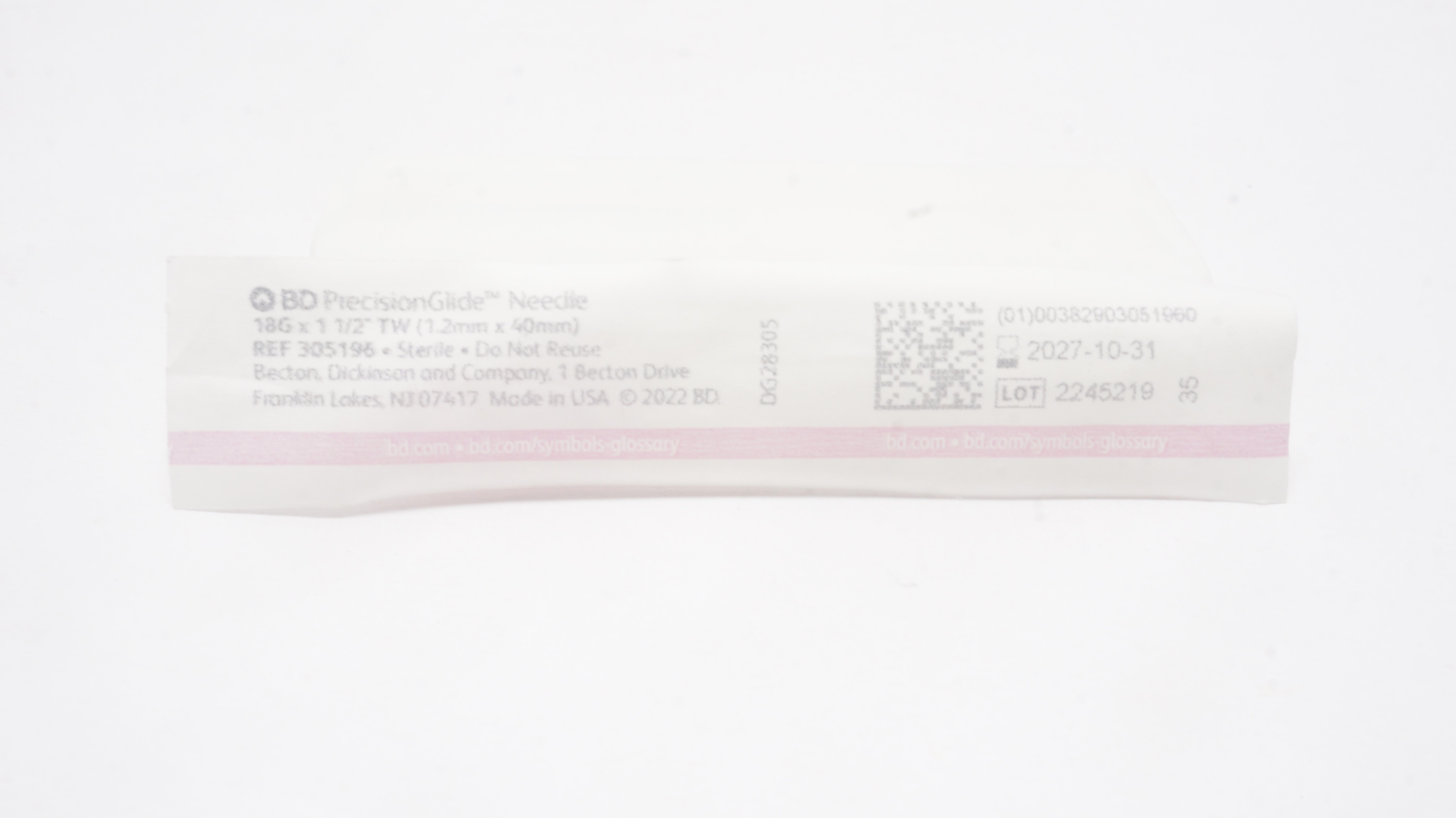BD 305196 PrecisionGlide Ndle 18G x 1-1/2inch