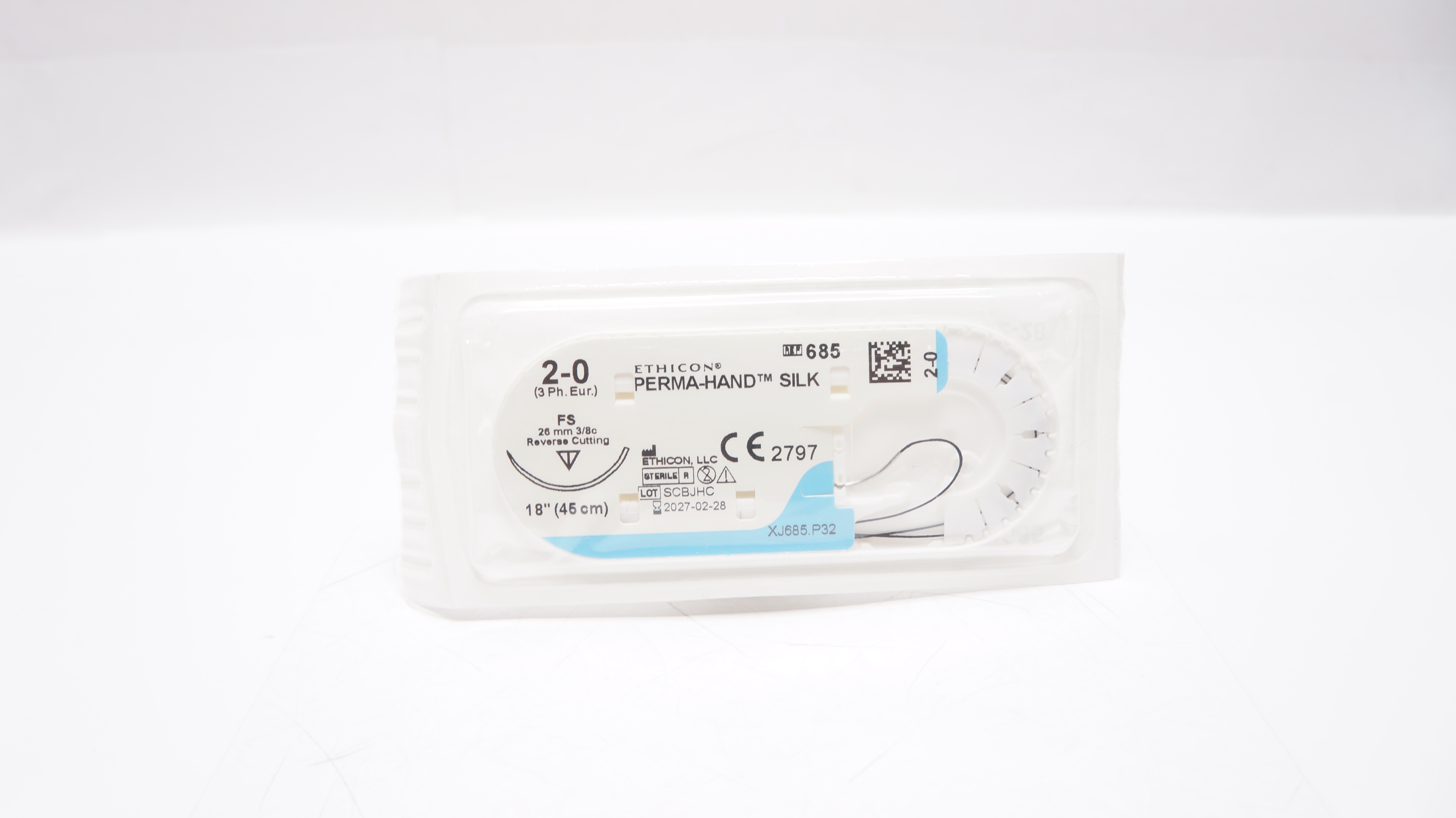 Ethicon 685 2-0 Perma-Hand Silk Stre FS 26mm 3/8c Reverse Cutting, 18inch