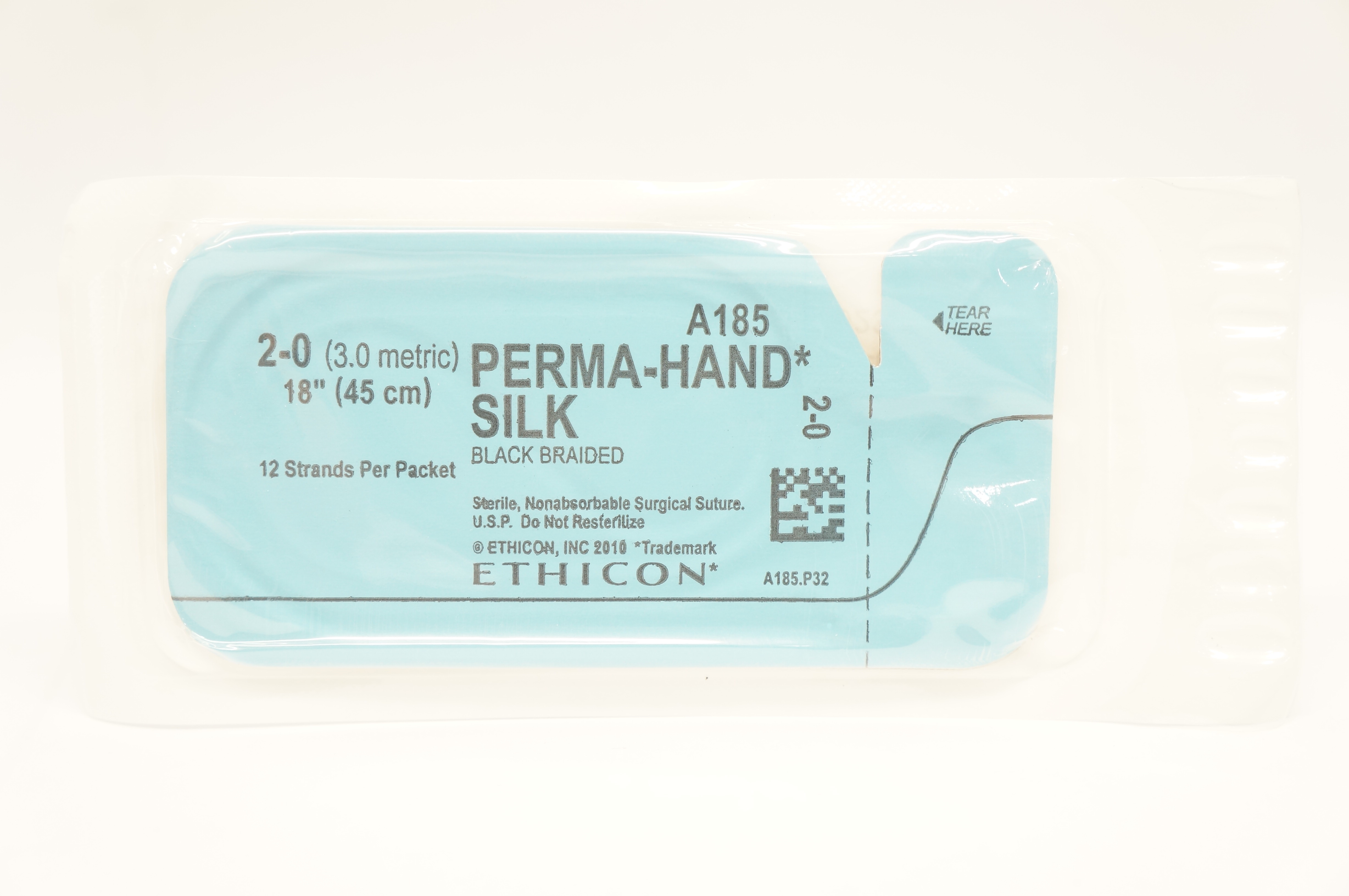Ethicon A185 2-0 Perma-Hand Silk Black Braided Stre, 18inch