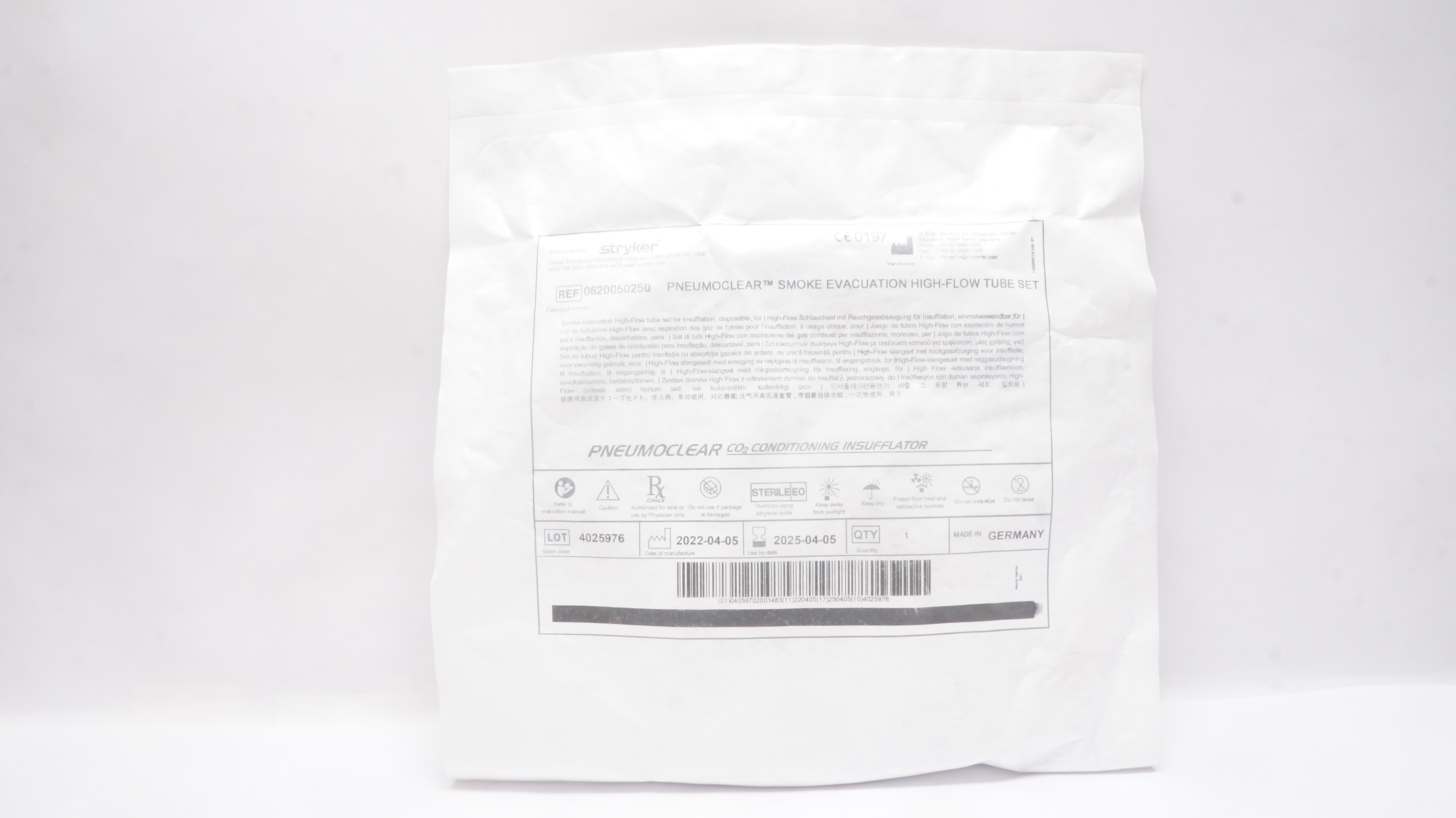 Stryker 0620050250 Pneumoclear Smoke Evacuation High-Flow Tube Set
