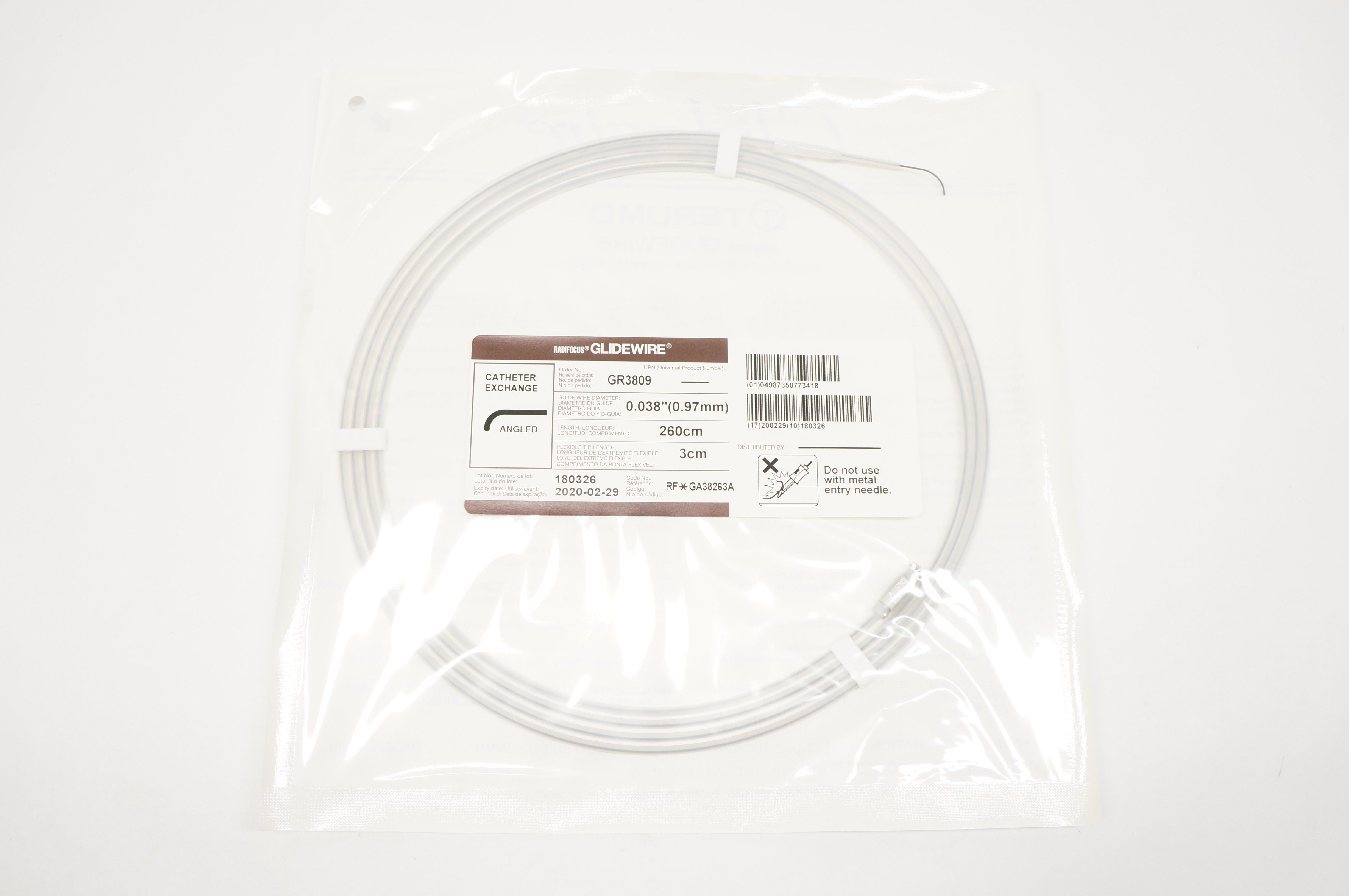Terumo GR3809 Radifocus Glidewire 0.038inch x 3cm x 260cm (x)