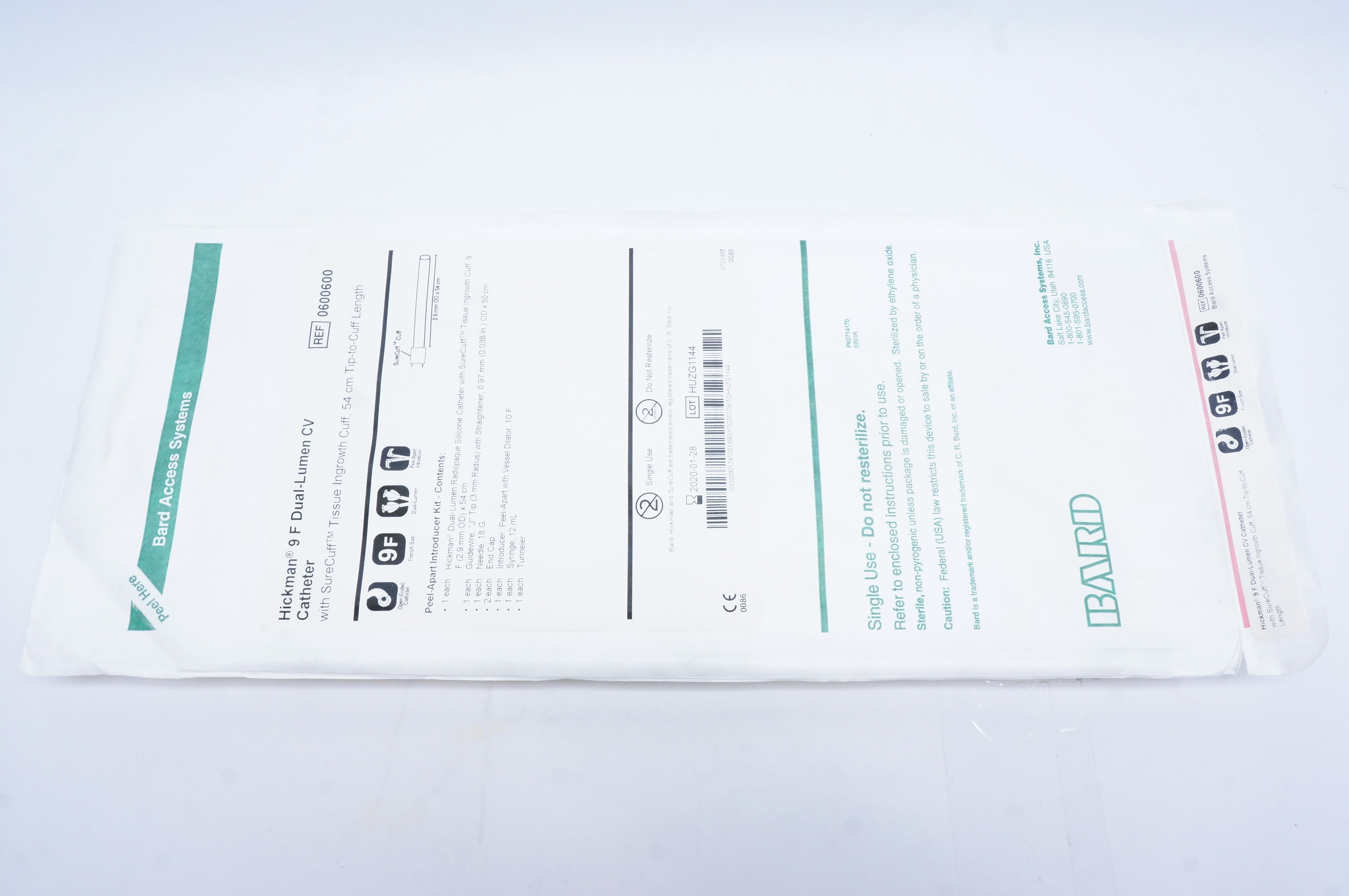 Bard 0600600 Hickman Dual-Lumen CV Cath. 9F (x)