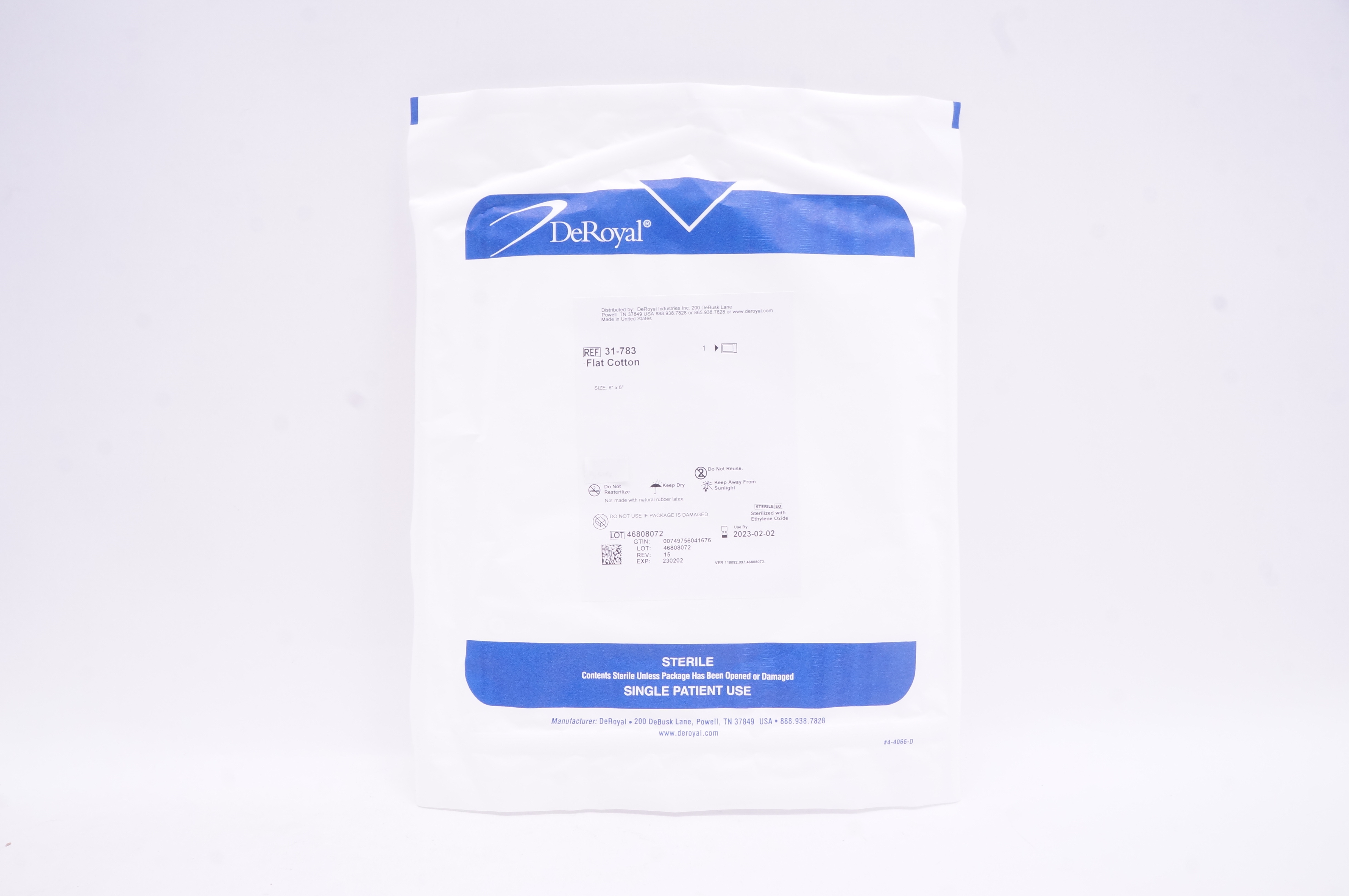 DeRoyal 31-783 Flat Cotton 6inch x 6inch