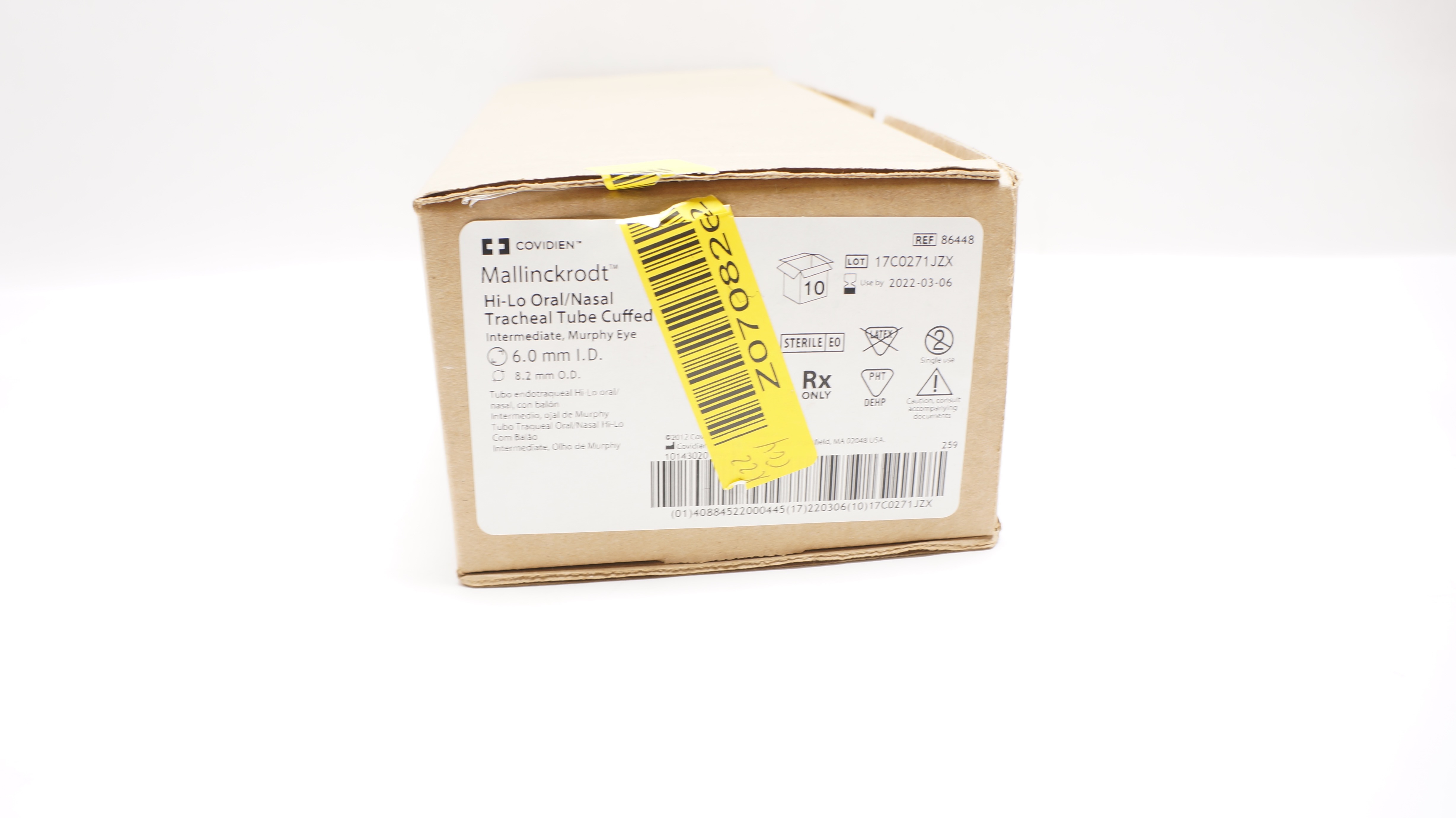 Covidien 86448 Mallinckrodt Hi-Lo Oral/Nasal Tracheal Tube 6x8.2mm(x)-Case of 10